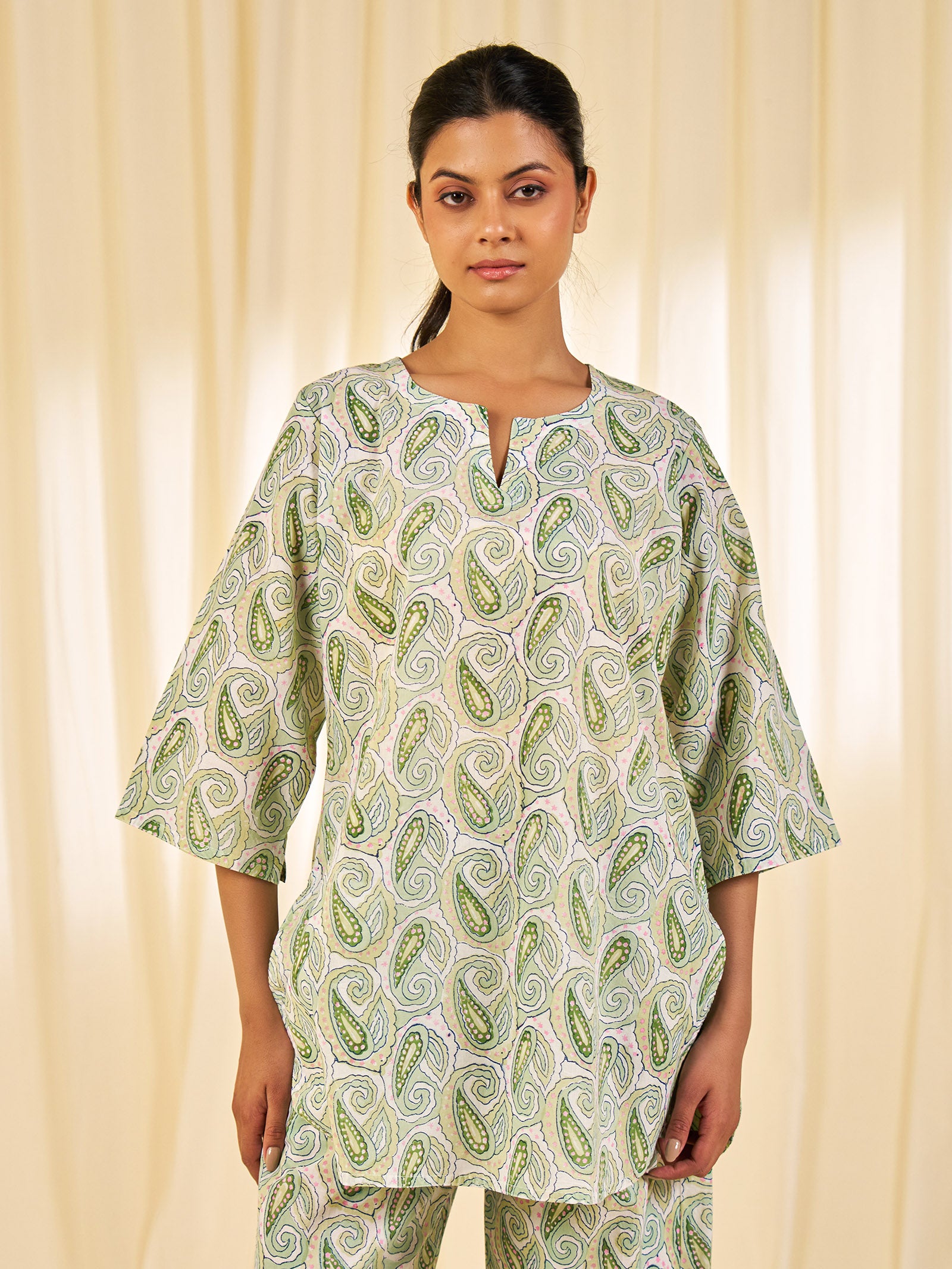 Green Paisley Cotton Night Suit