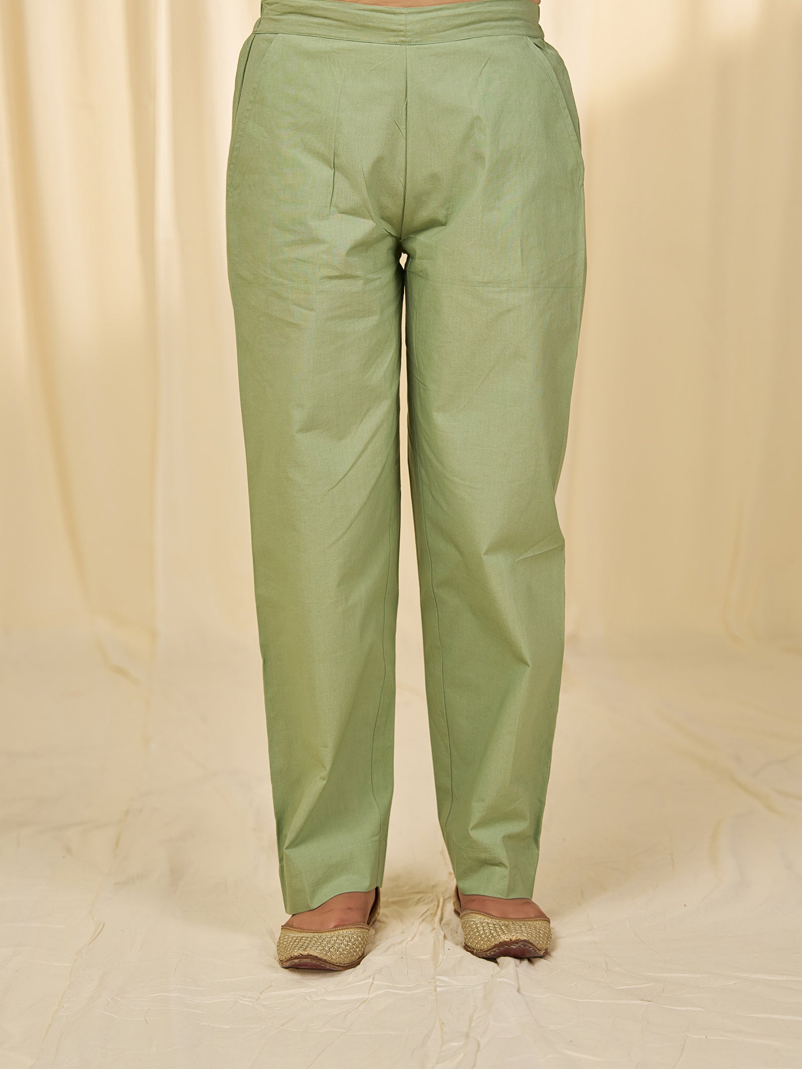 Green Tea Cotton Straight Pants