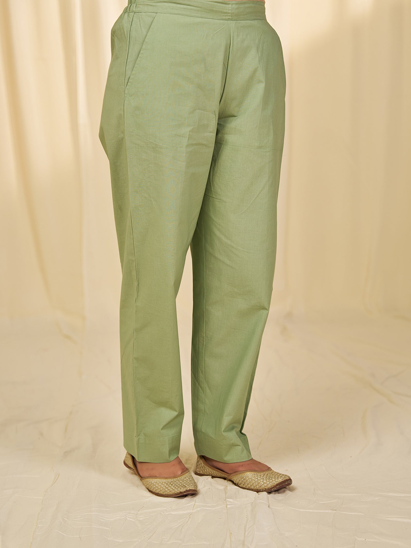 Green Tea Cotton Straight Pants