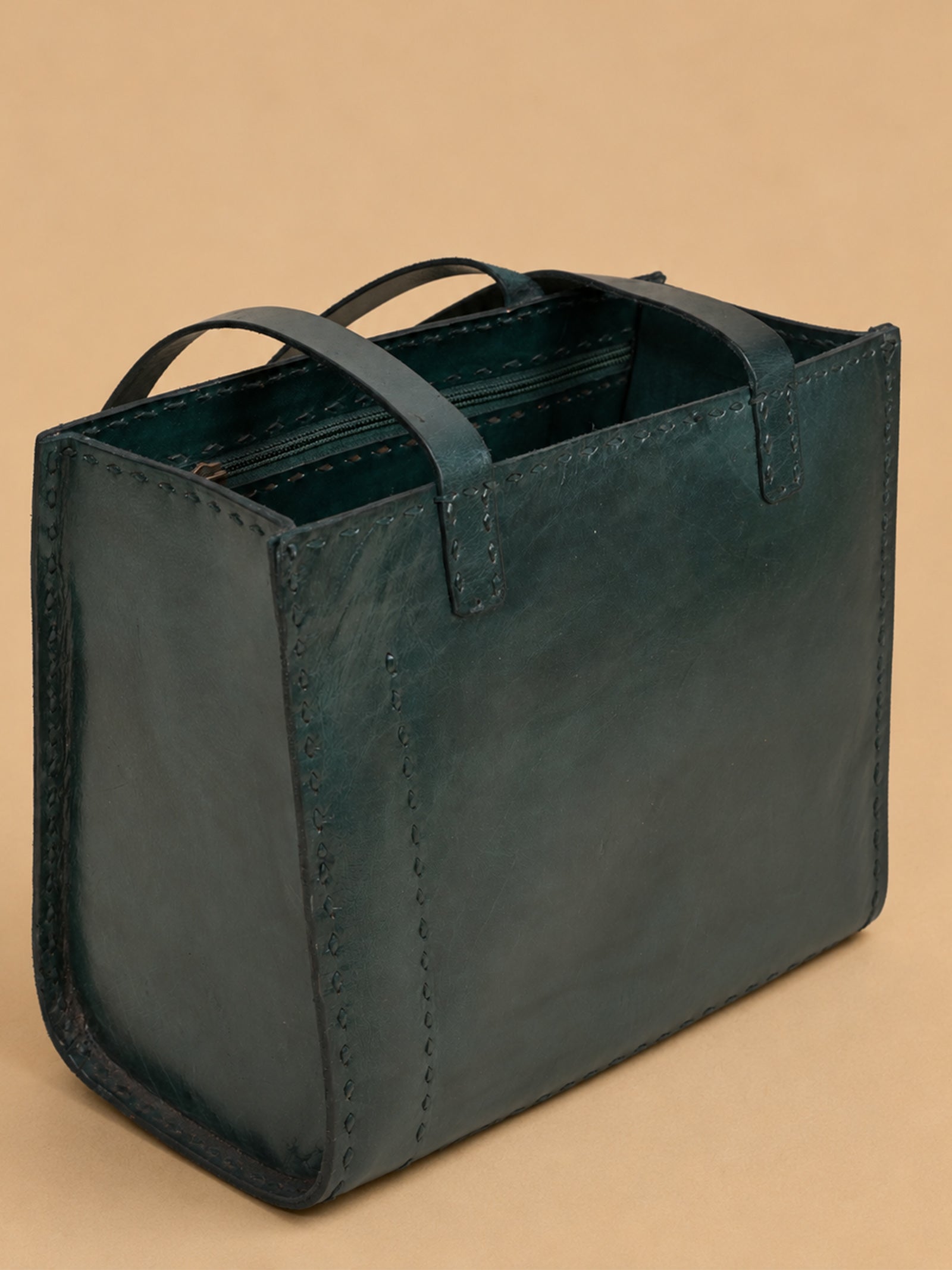 Green Tote Leather Bag - Small
