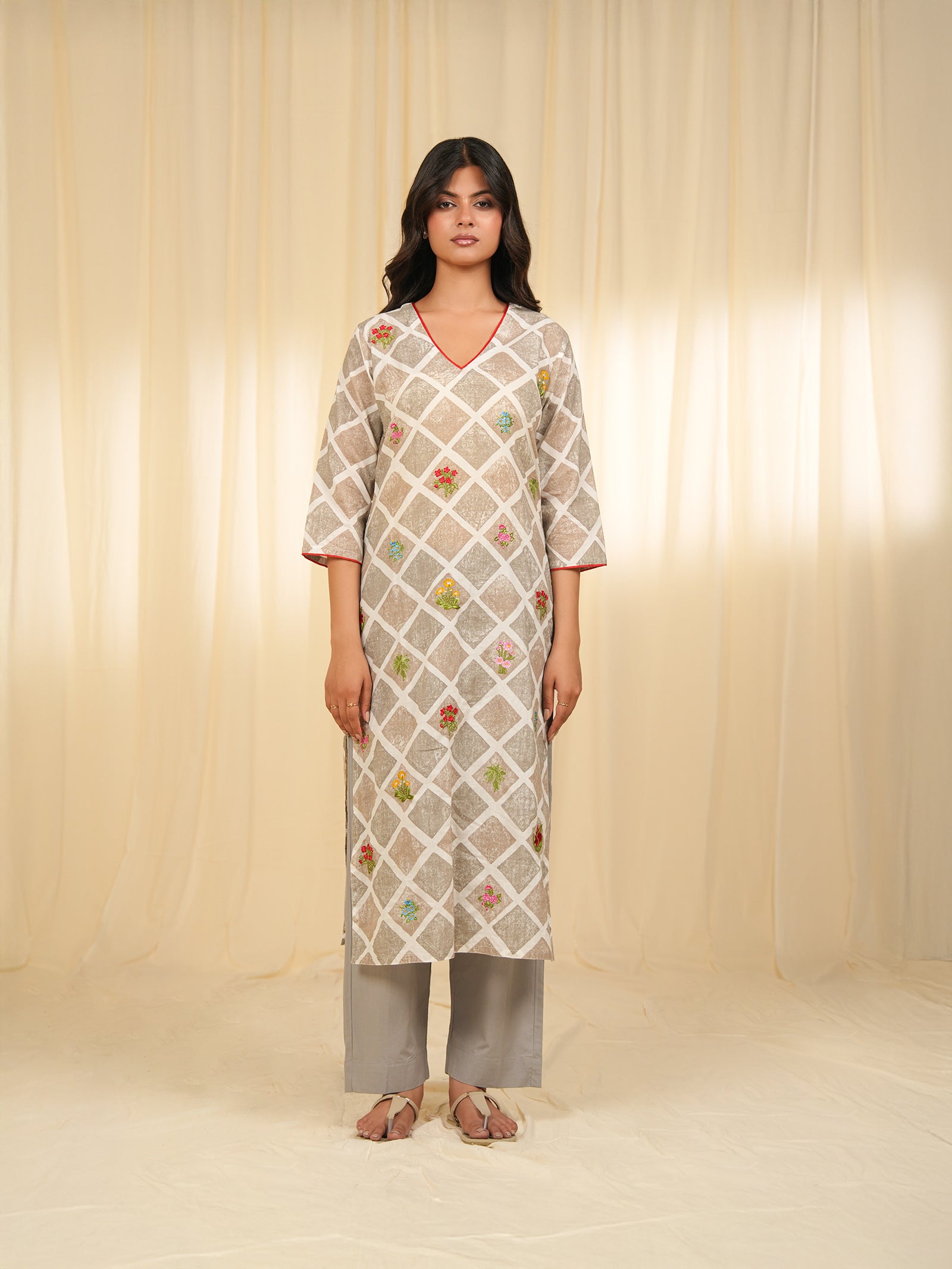 Grey Square Cotton Kurta