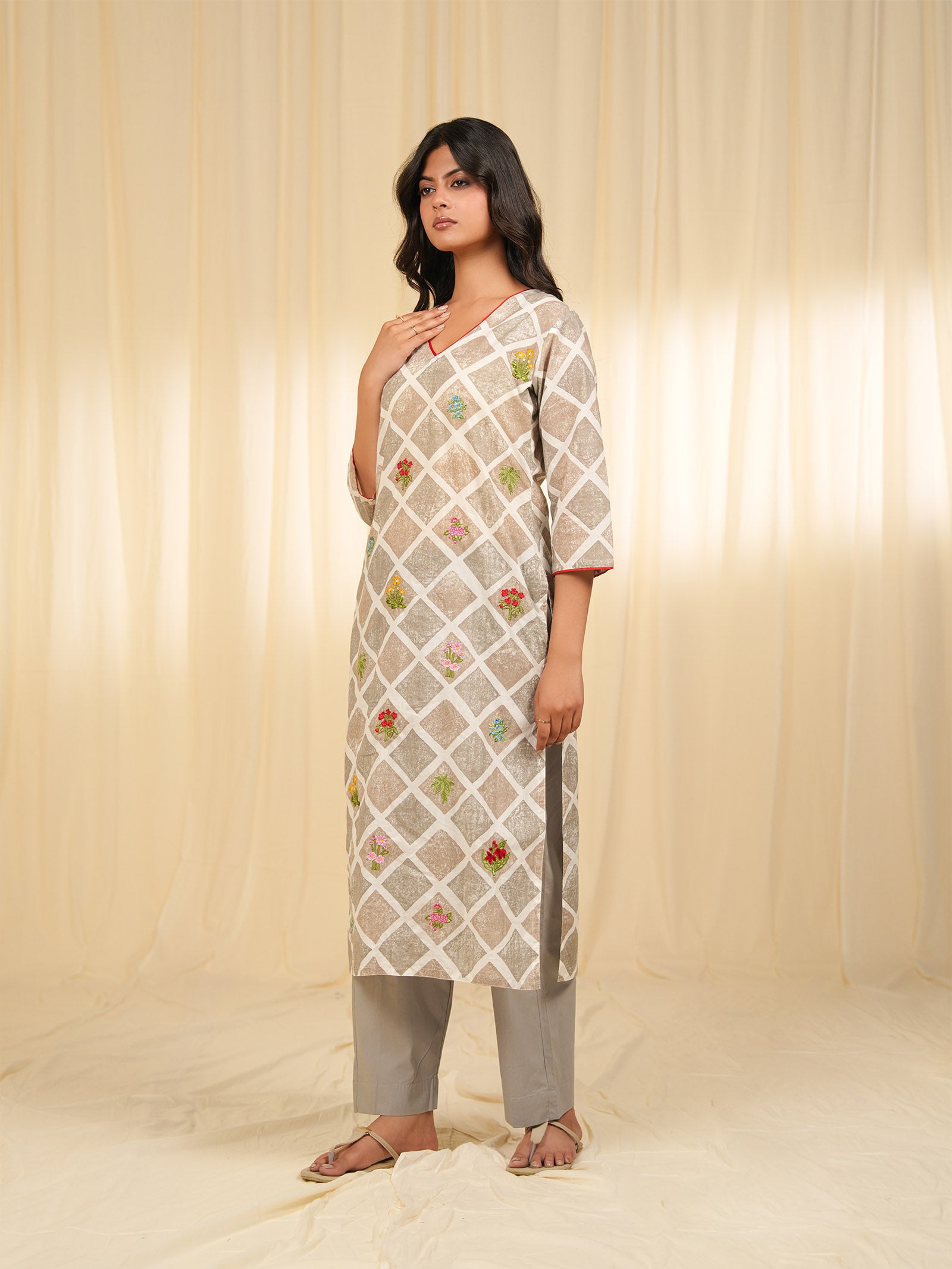 Grey Square Cotton Kurta