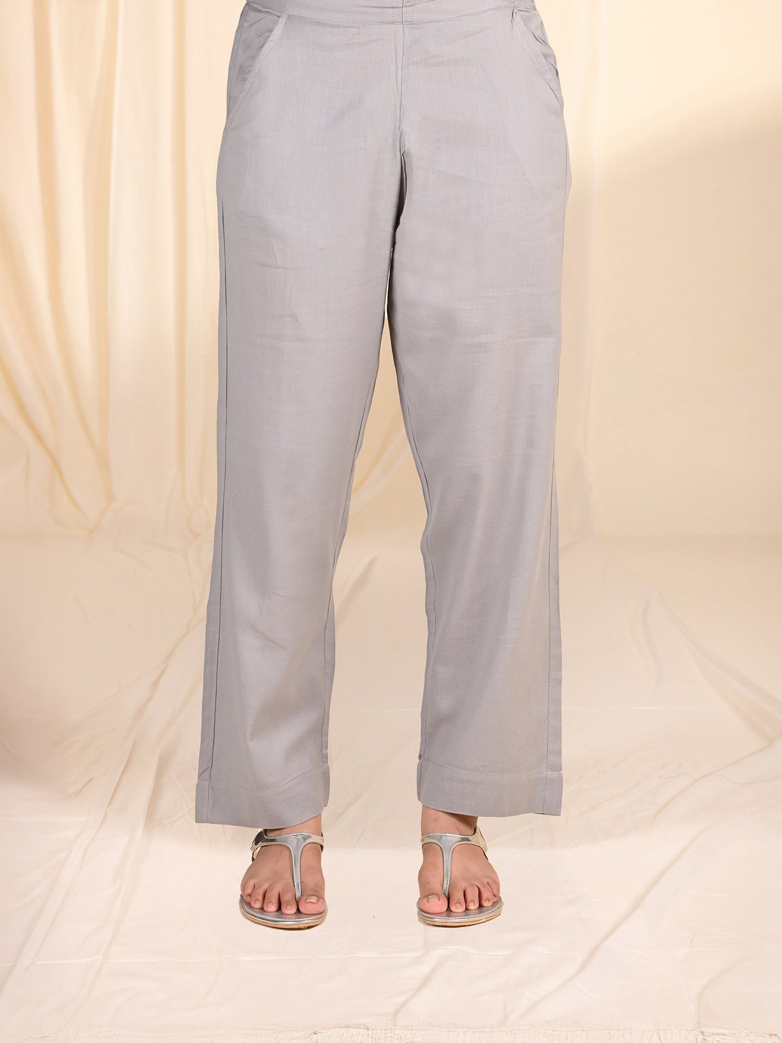 Grey Twill Straight Pants