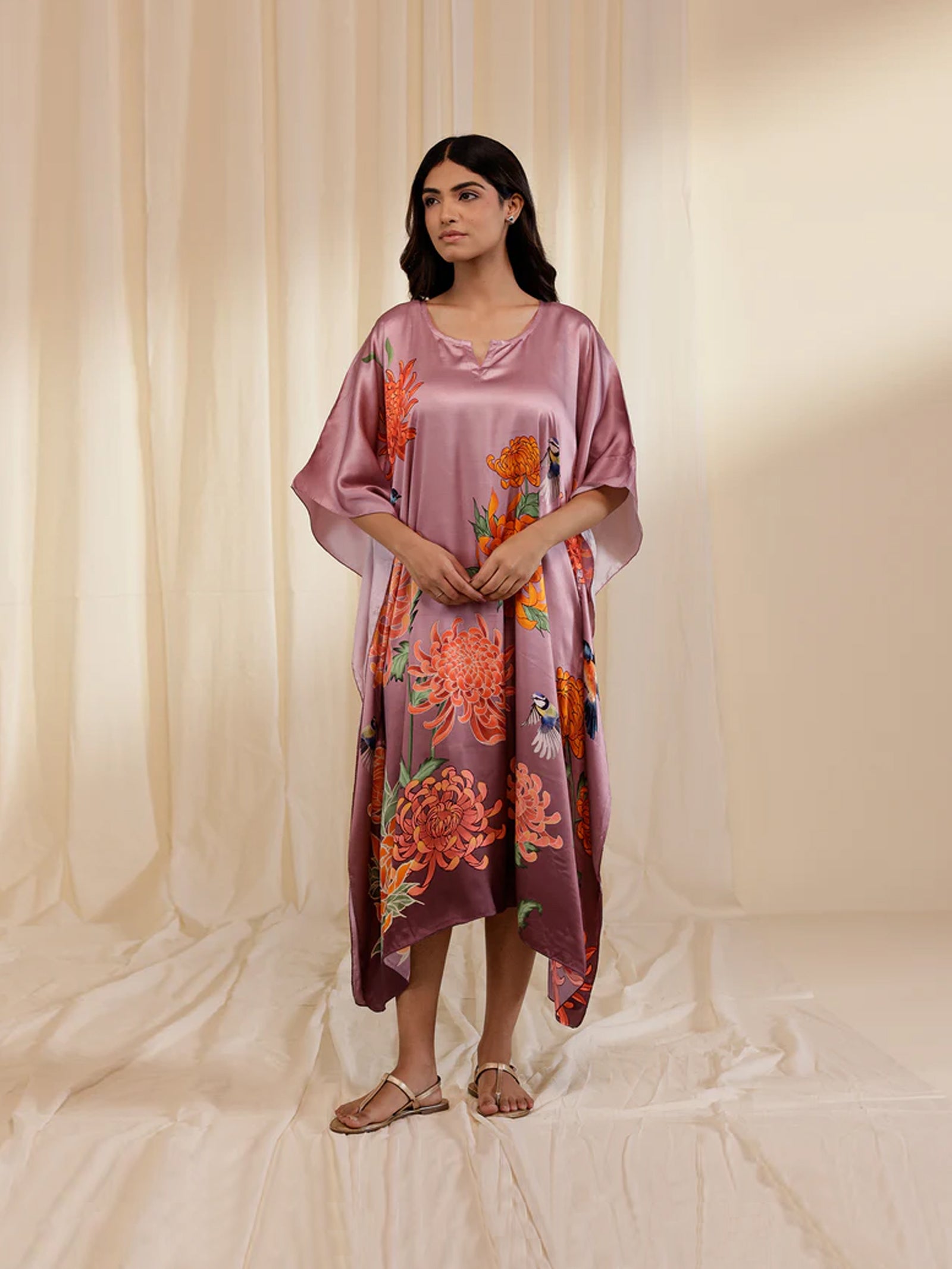 Ikigai Dusky Rose Modal Satin Kaftan