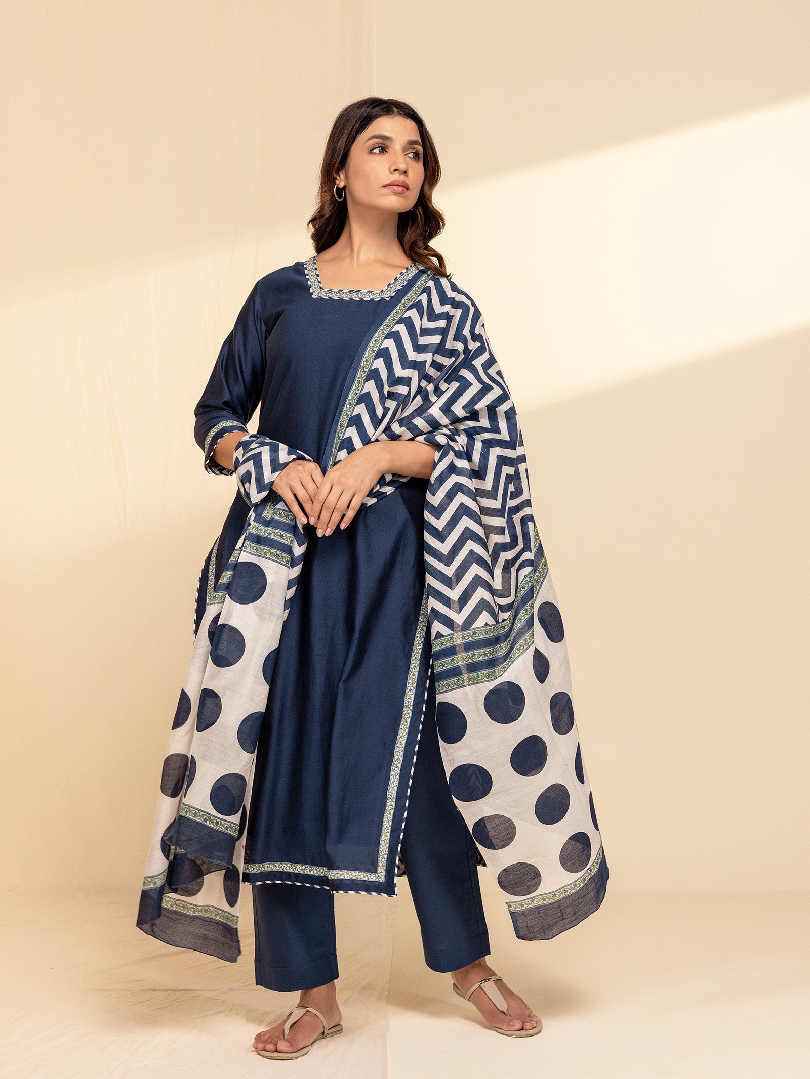 In Indigo Chanderi Dupatta