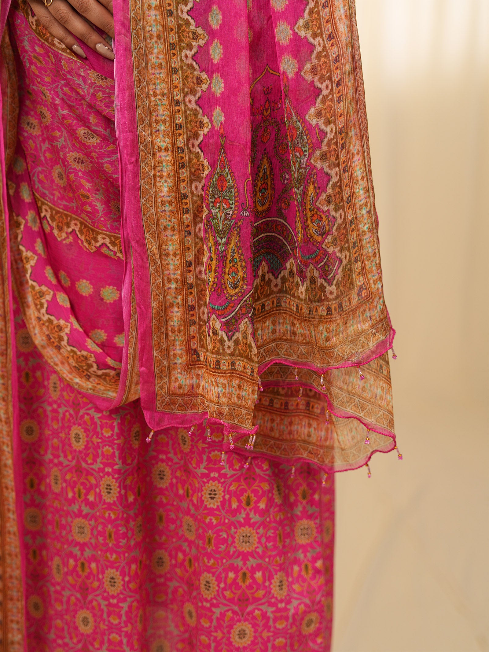 Indian Chintz Fuchsia Chiffon Dupatta