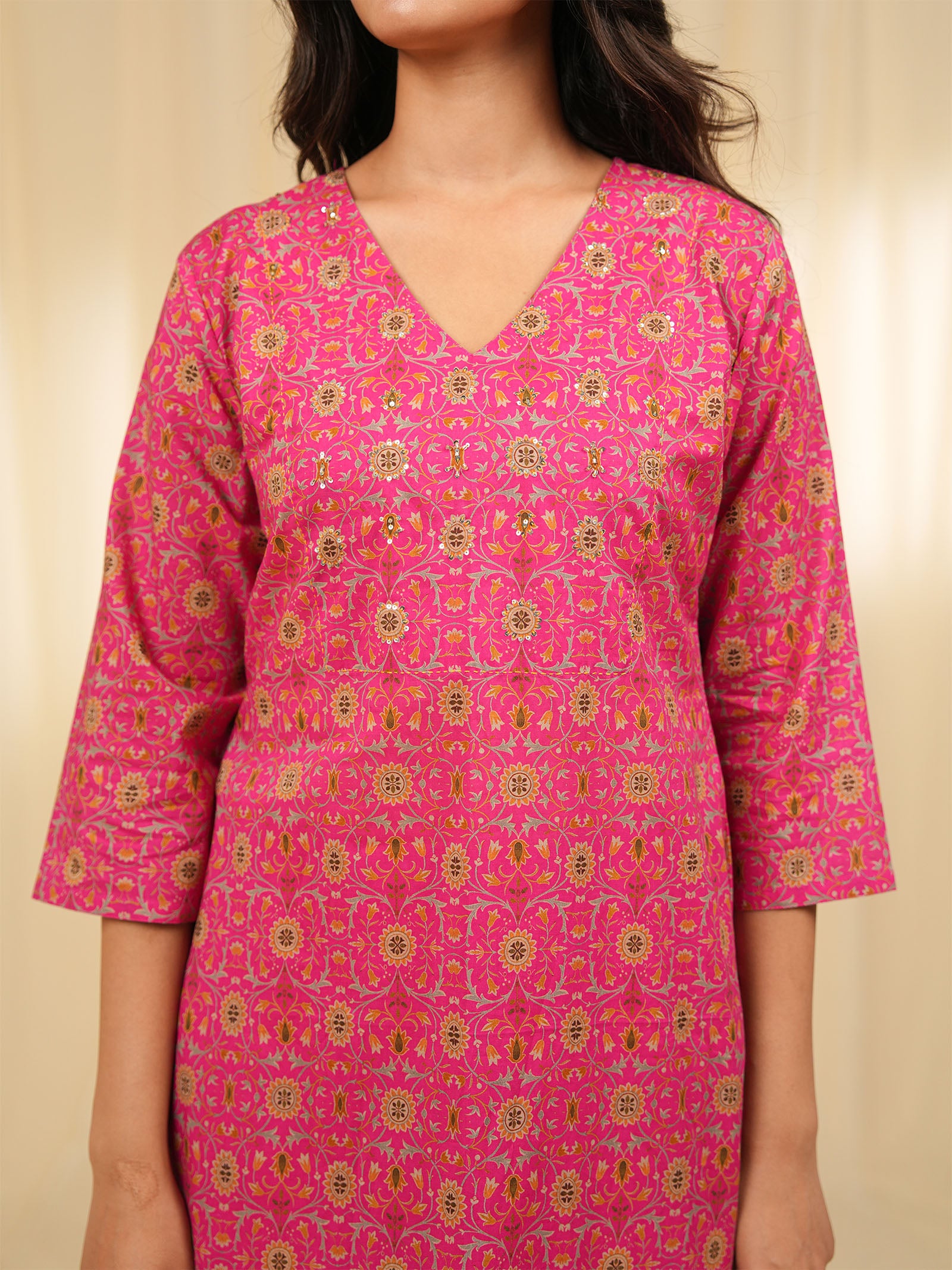 Indian Chintz Fuchsia Cotton Kurta
