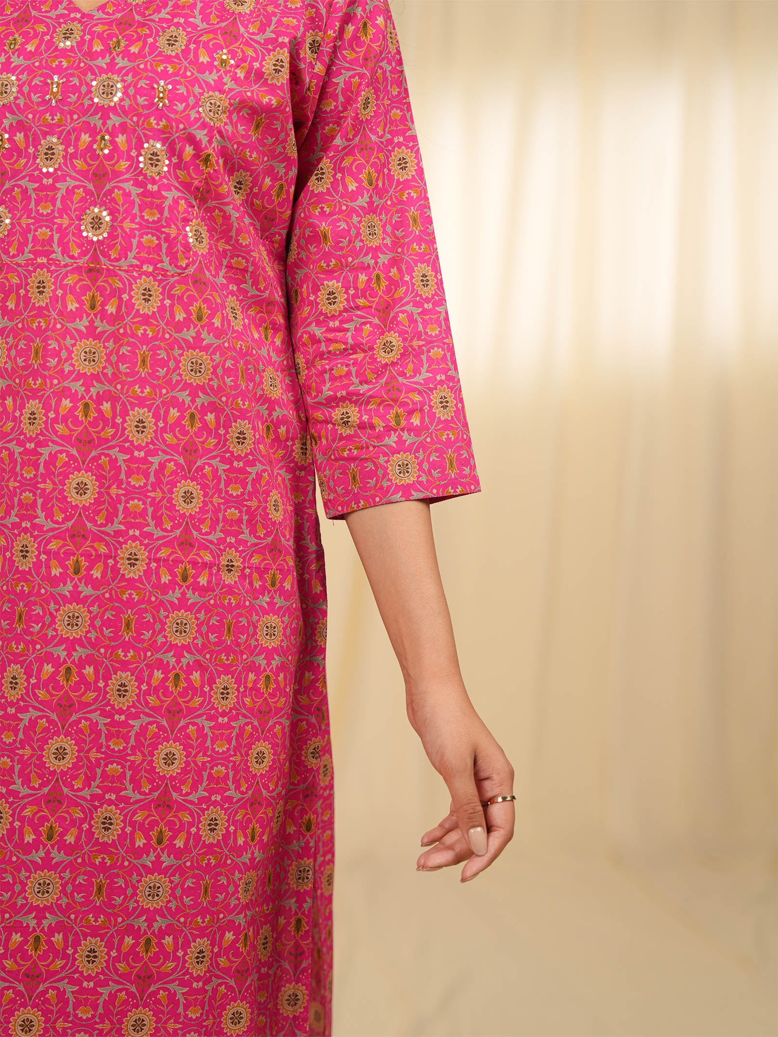 Indian Chintz Fuchsia Cotton Kurta