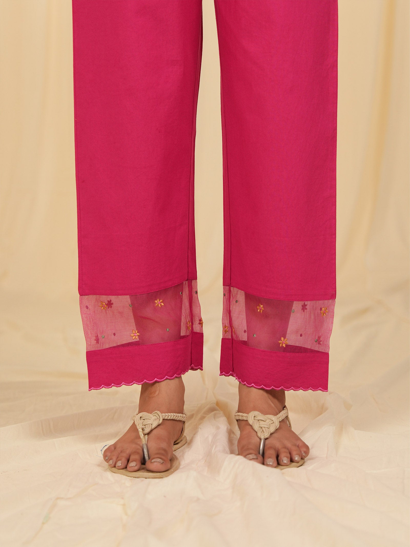 Indian Chintz Fuchsia Cotton Straight Pants