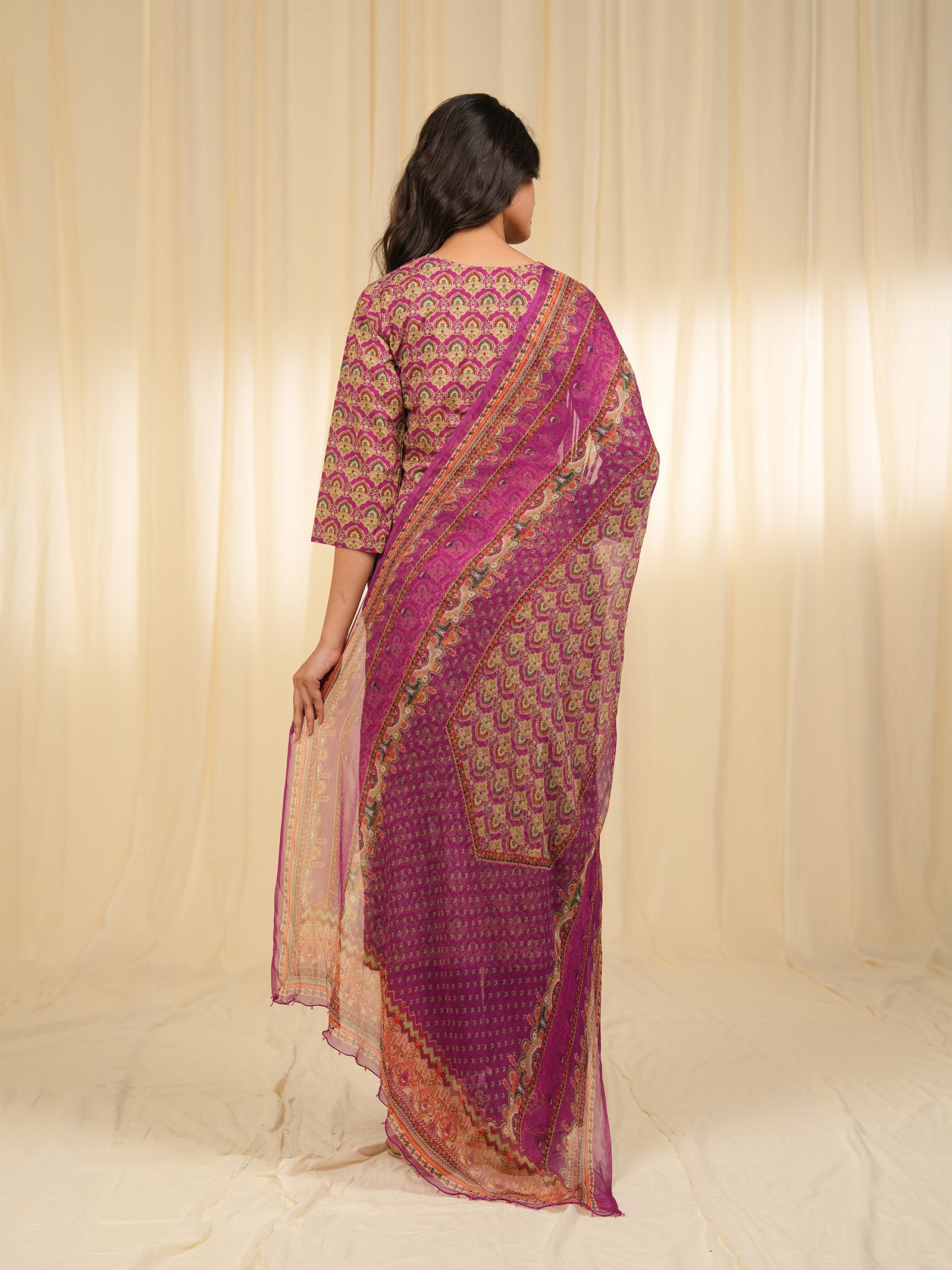 Indian Chintz Grape Chiffon Dupatta