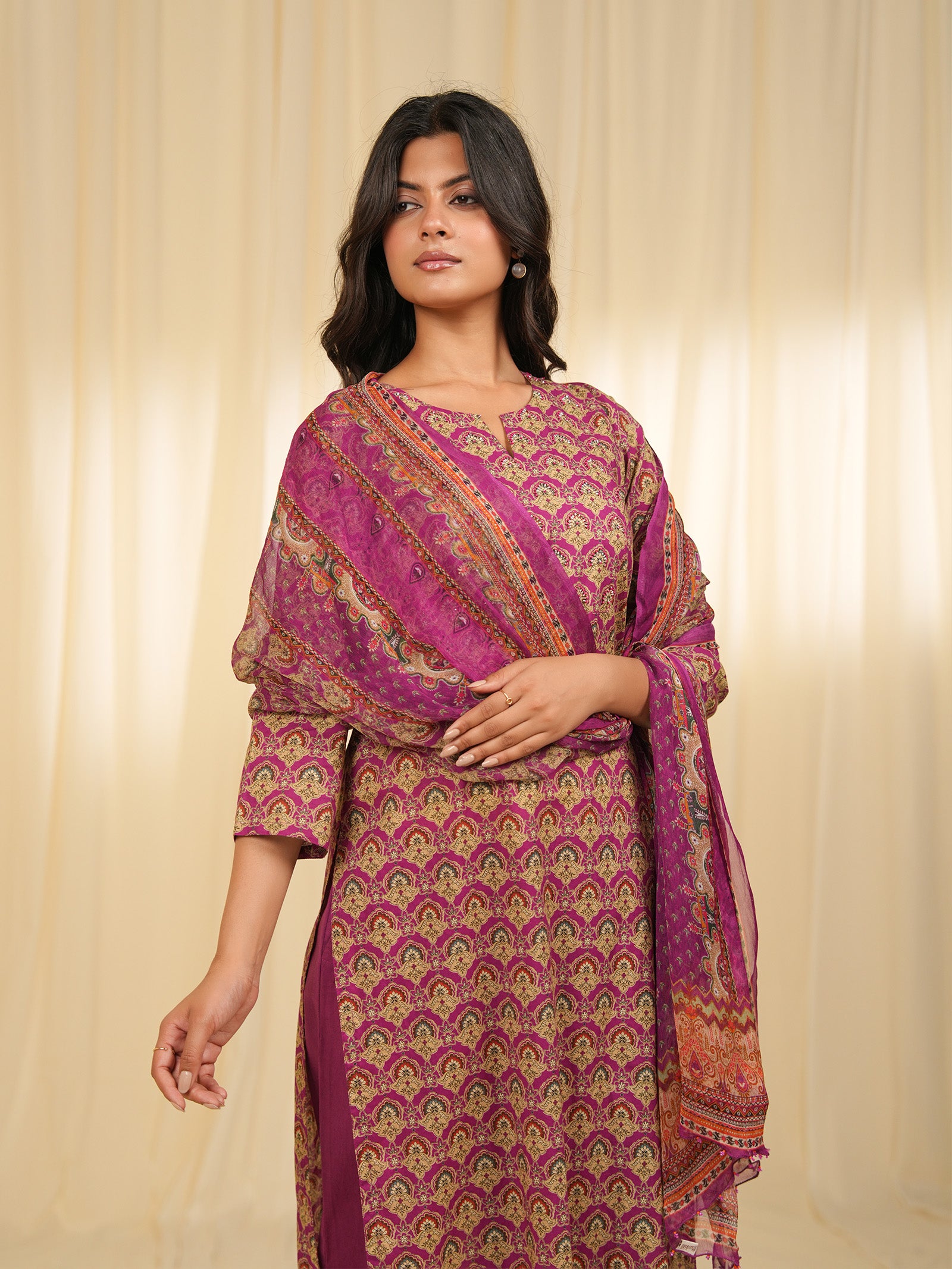 Indian Chintz Grape Chiffon Dupatta