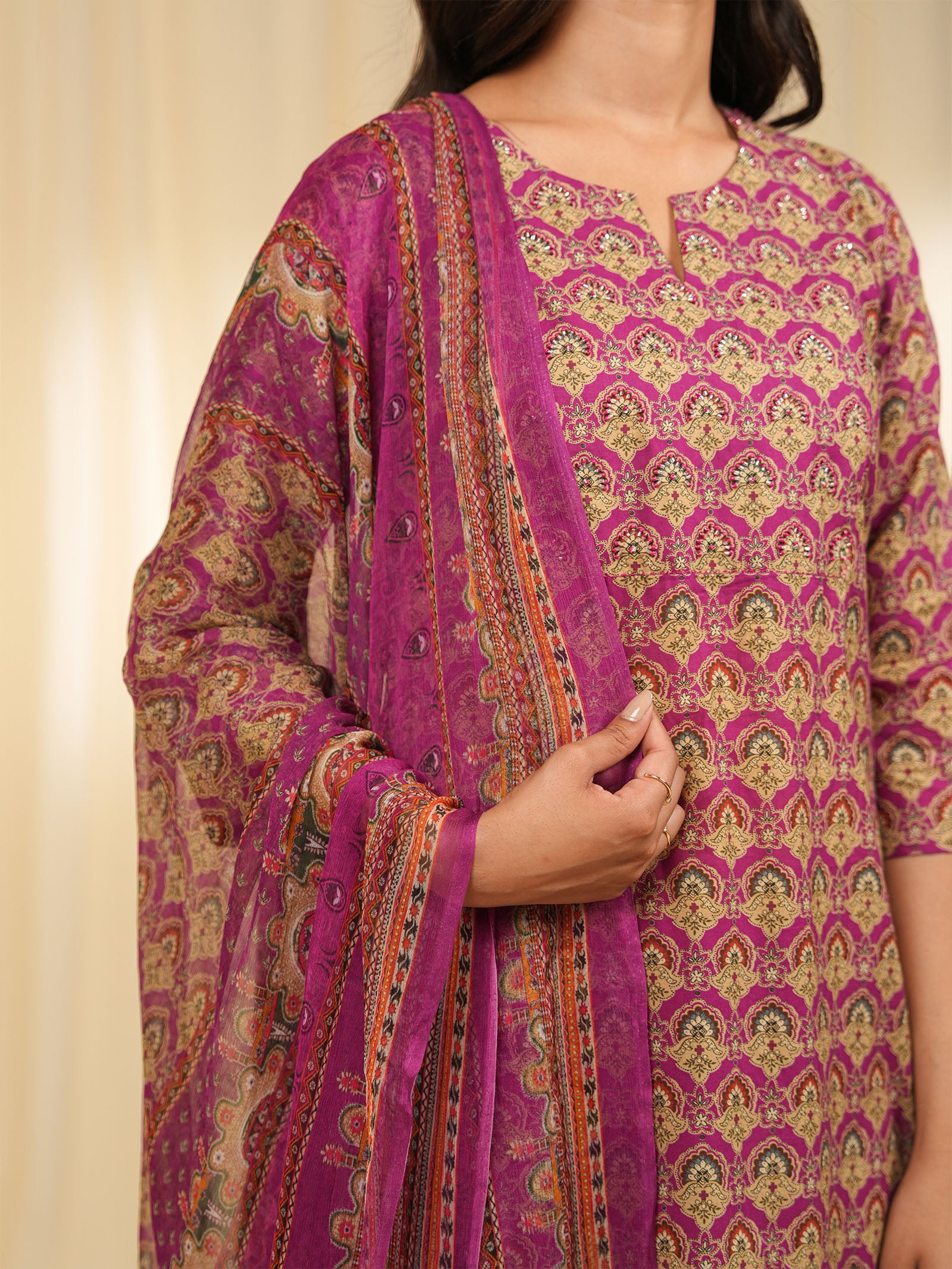 Indian Chintz Grape Chiffon Dupatta