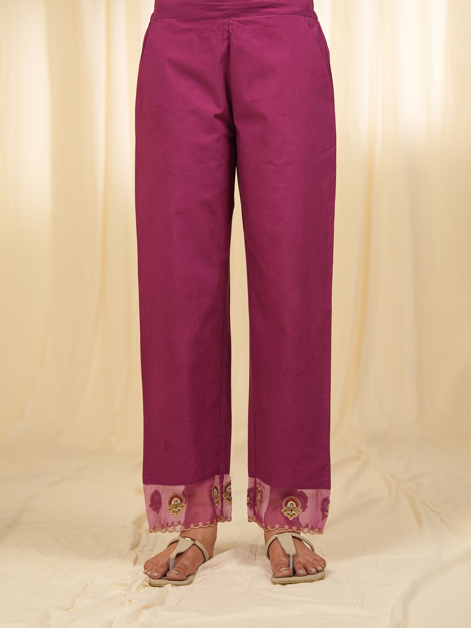 Indian Chintz Grape Cotton Straight Pants