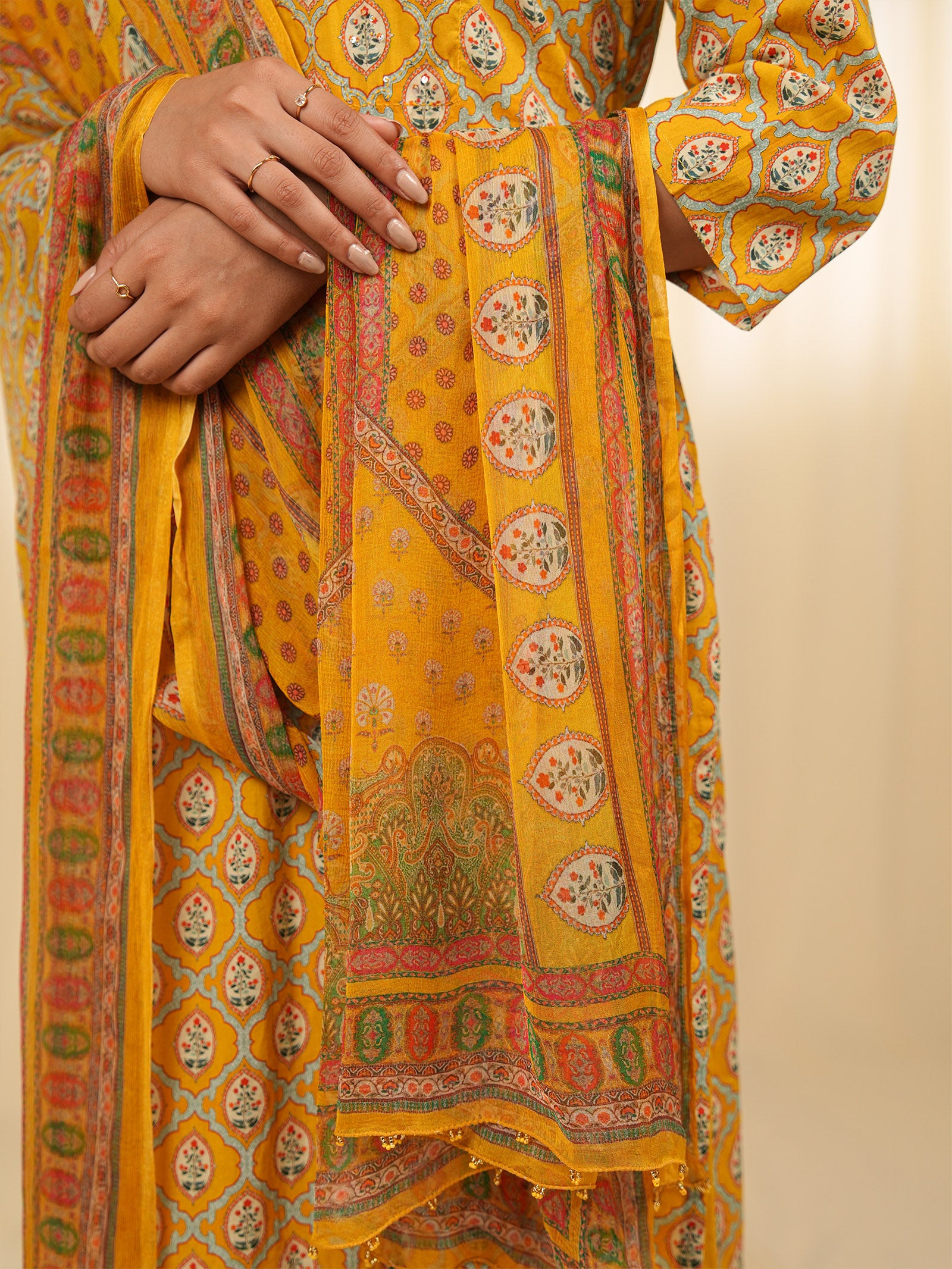 Indian Chintz Mustard Chiffon Dupatta