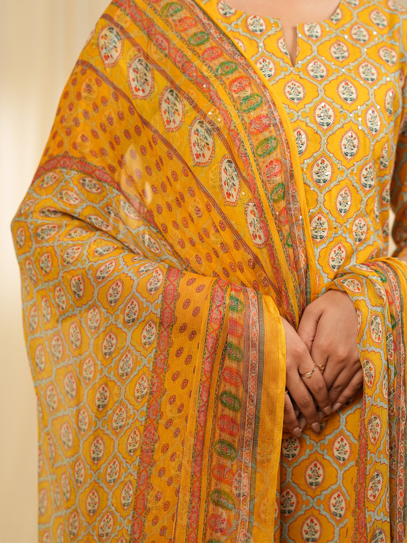 Indian Chintz Mustard Chiffon Dupatta