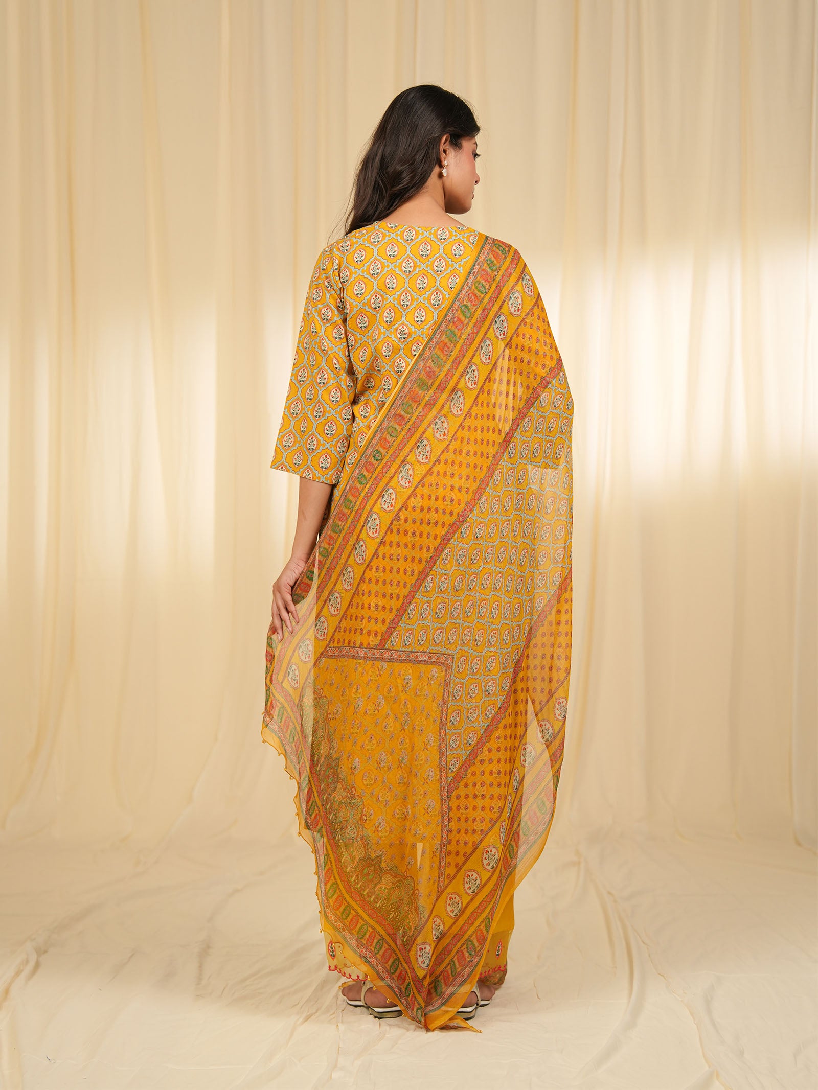 Indian Chintz Mustard Chiffon Dupatta