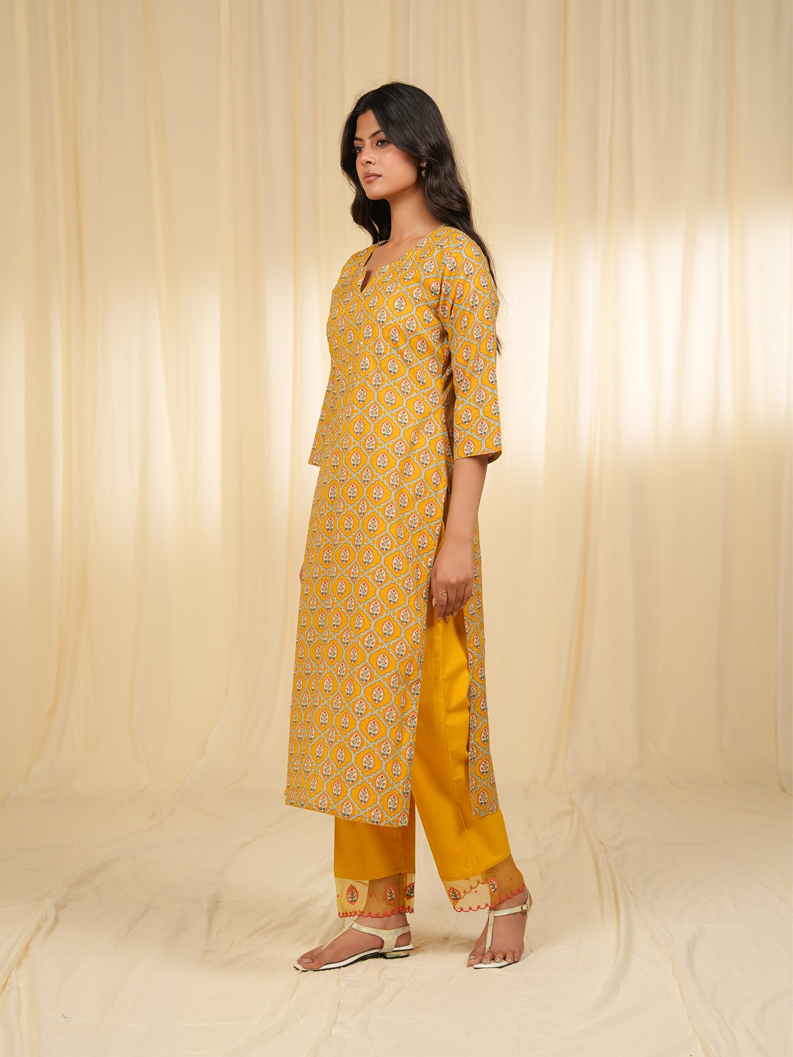 Indian Chintz Mustard Cotton Kurta