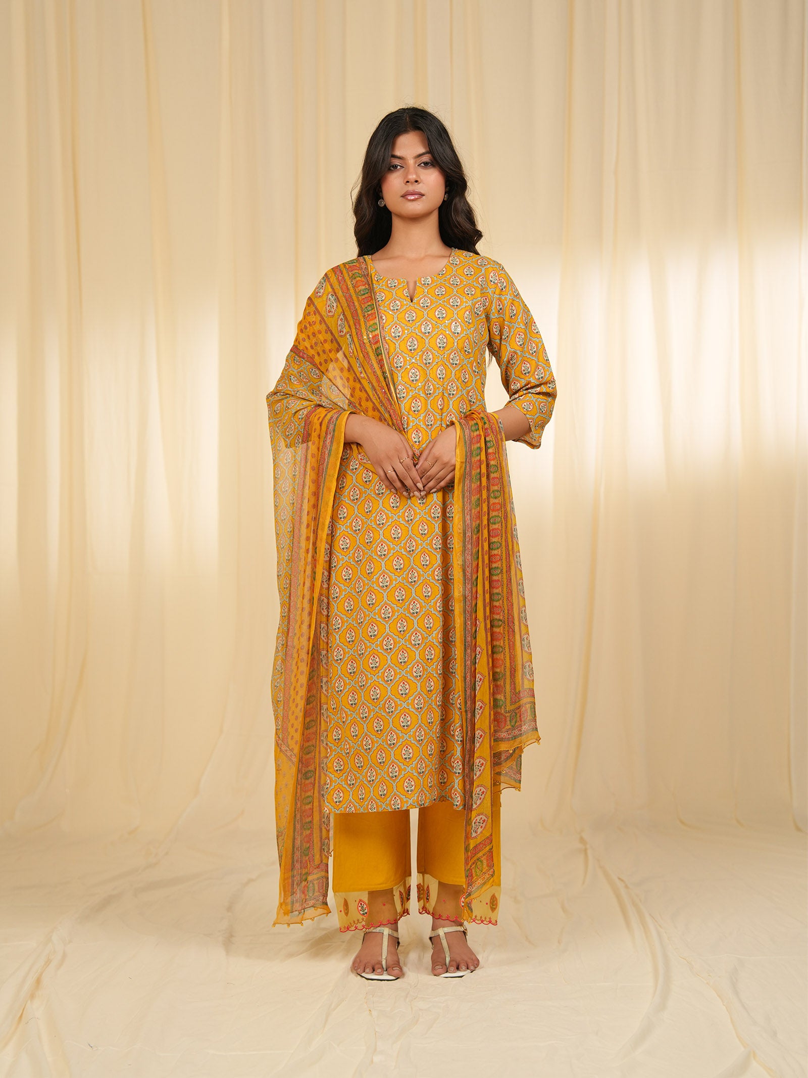 Indian Chintz Mustard Cotton Kurta