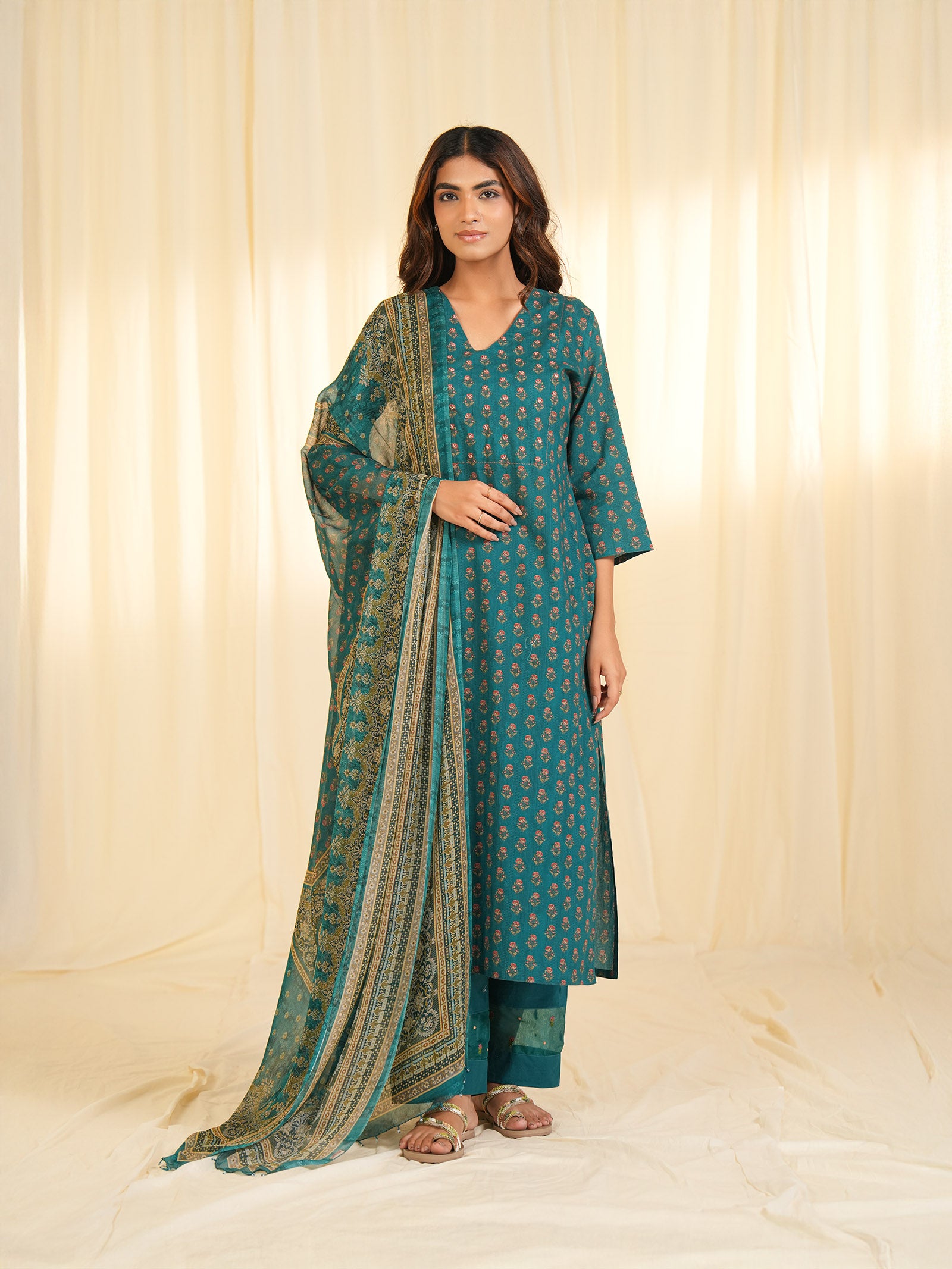 Indian Chintz Peacock Chiffon Dupatta