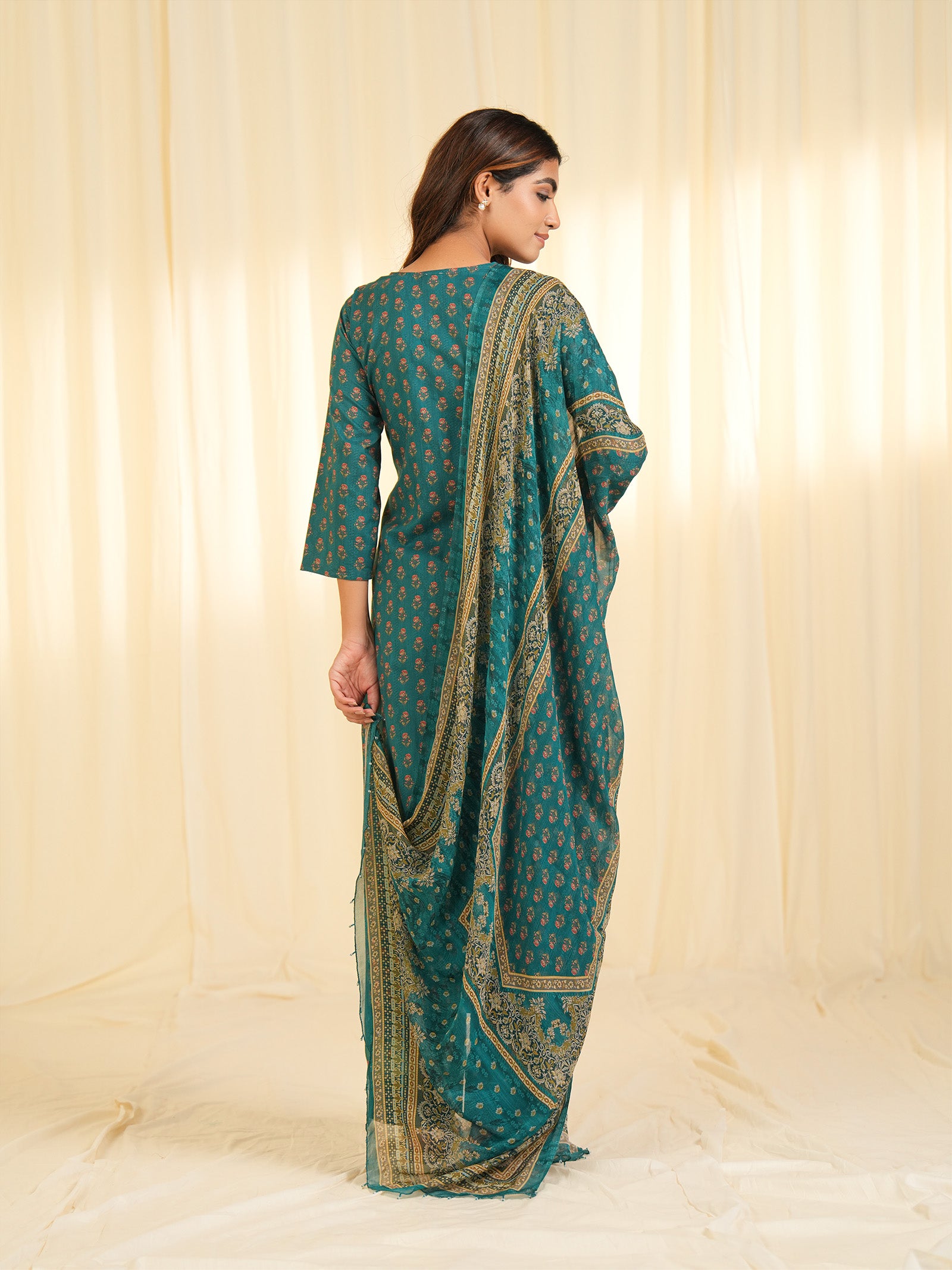 Indian Chintz Peacock Chiffon Dupatta