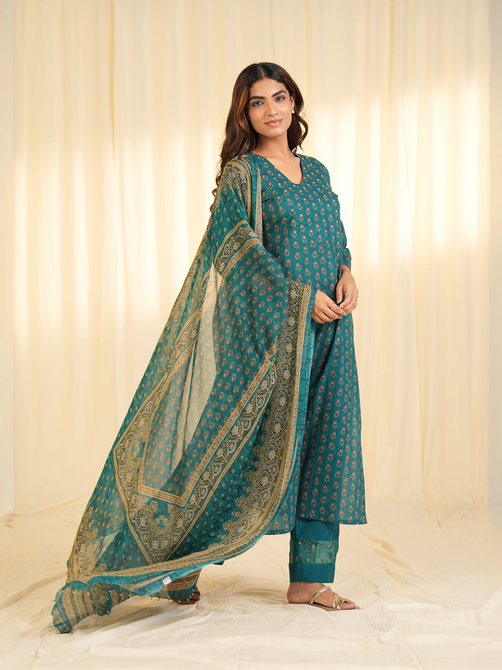 Indian Chintz Peacock Chiffon Dupatta