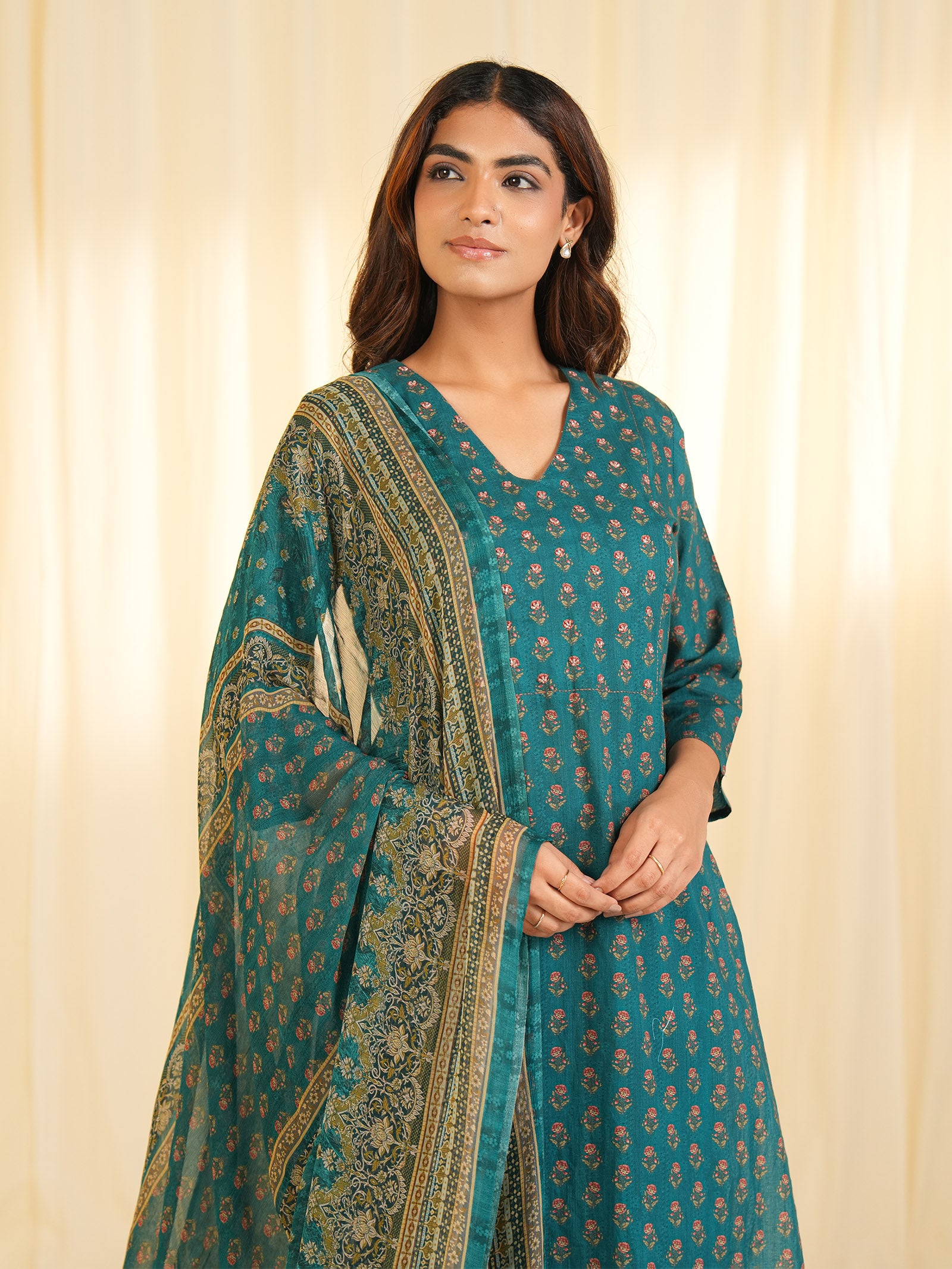 Indian Chintz Peacock Chiffon Dupatta