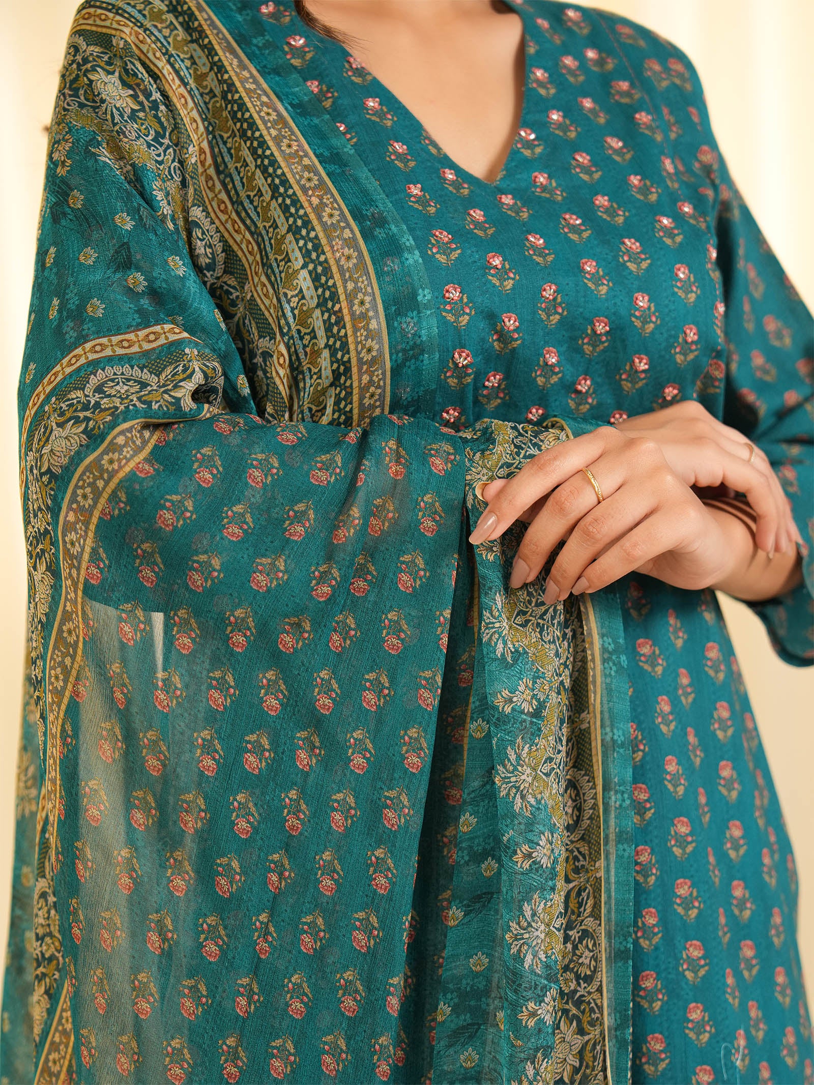 Indian Chintz Peacock Chiffon Dupatta