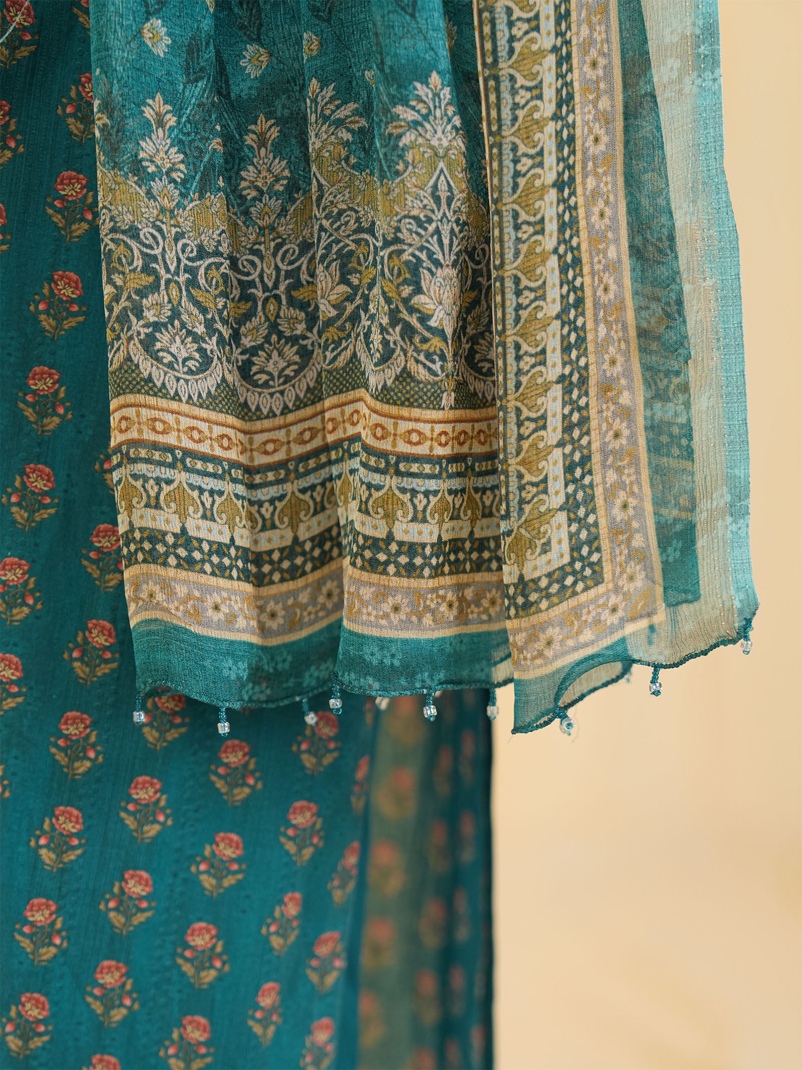 Indian Chintz Peacock Chiffon Dupatta