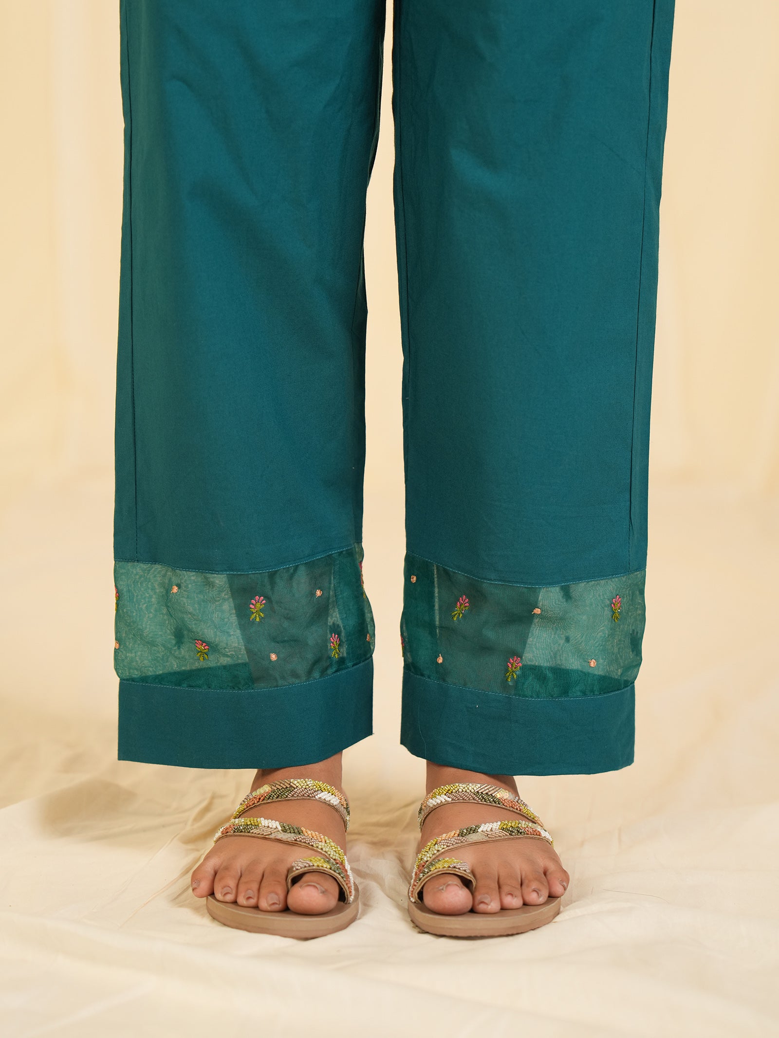 Indian Chintz Peacock Cotton Straight Pants