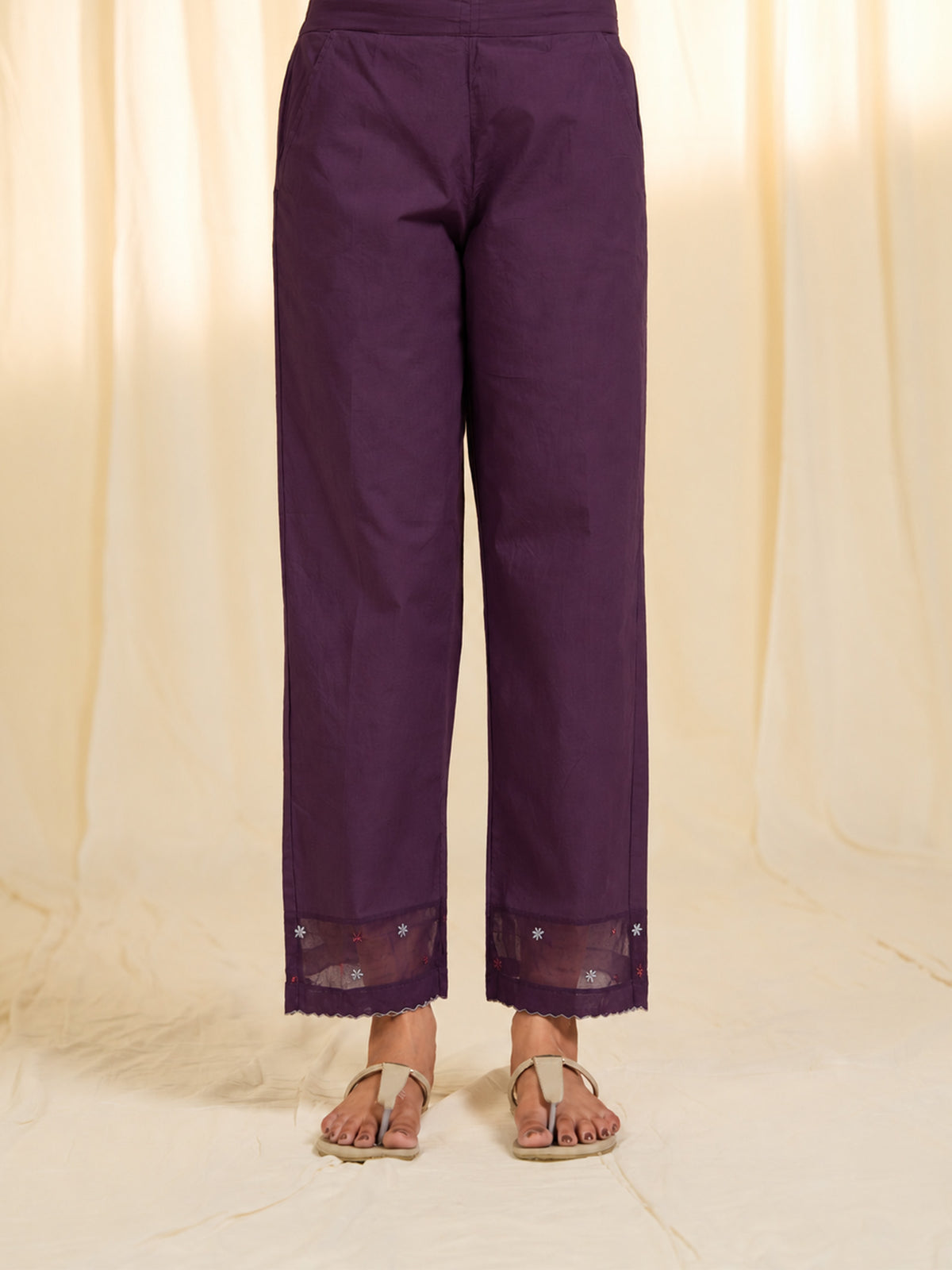 Indian Chintz Plum Cotton Straight Pants