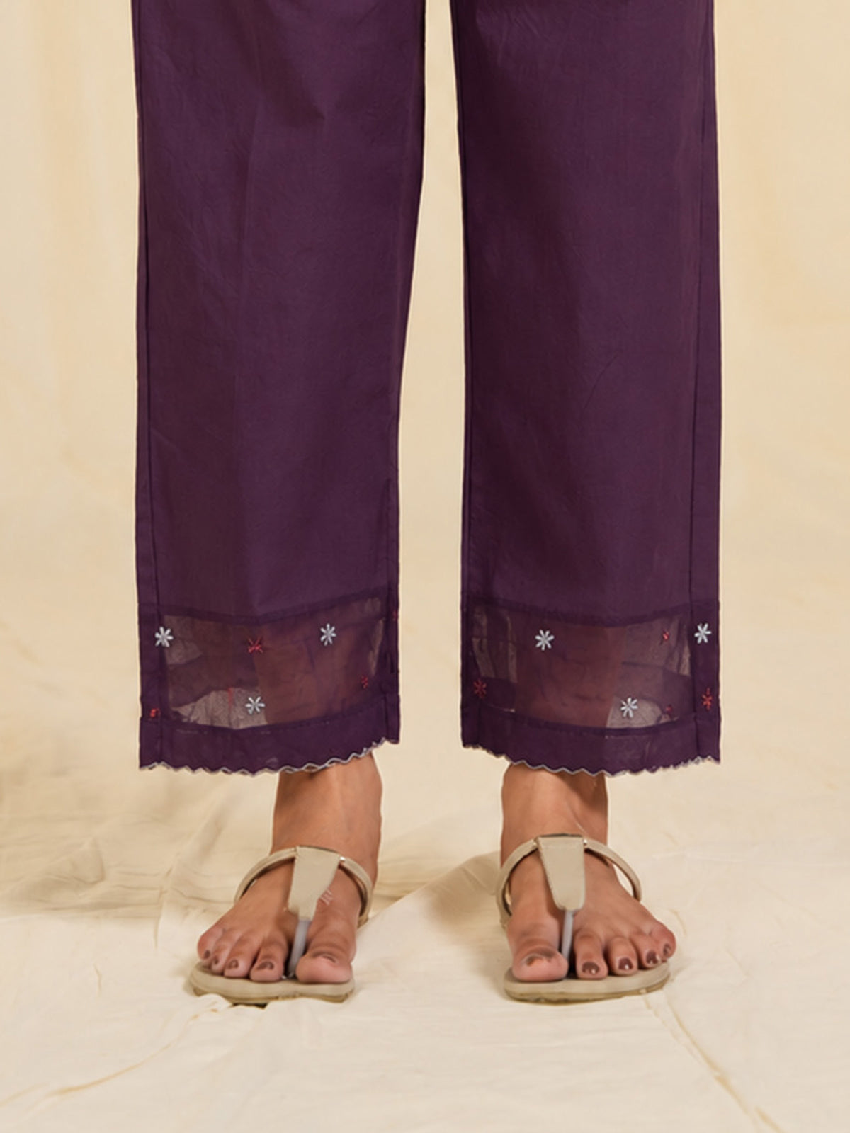 Indian Chintz Plum Cotton Straight Pants
