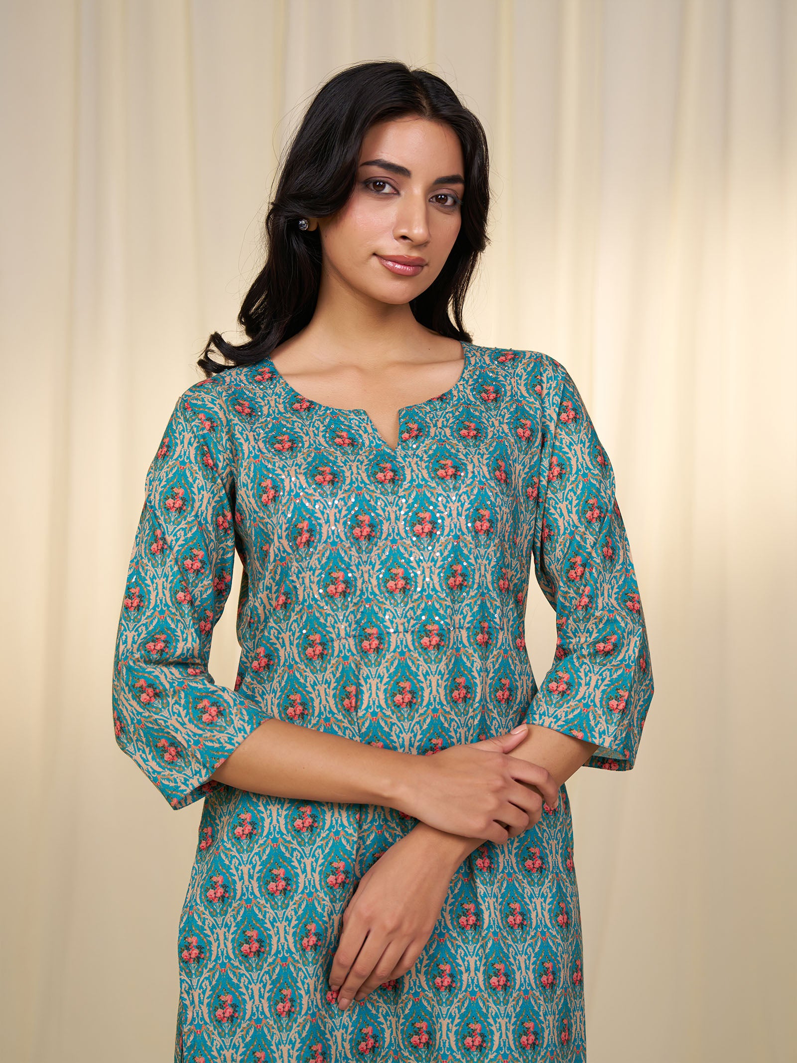 Indian Chintz Teal Cotton Kurta