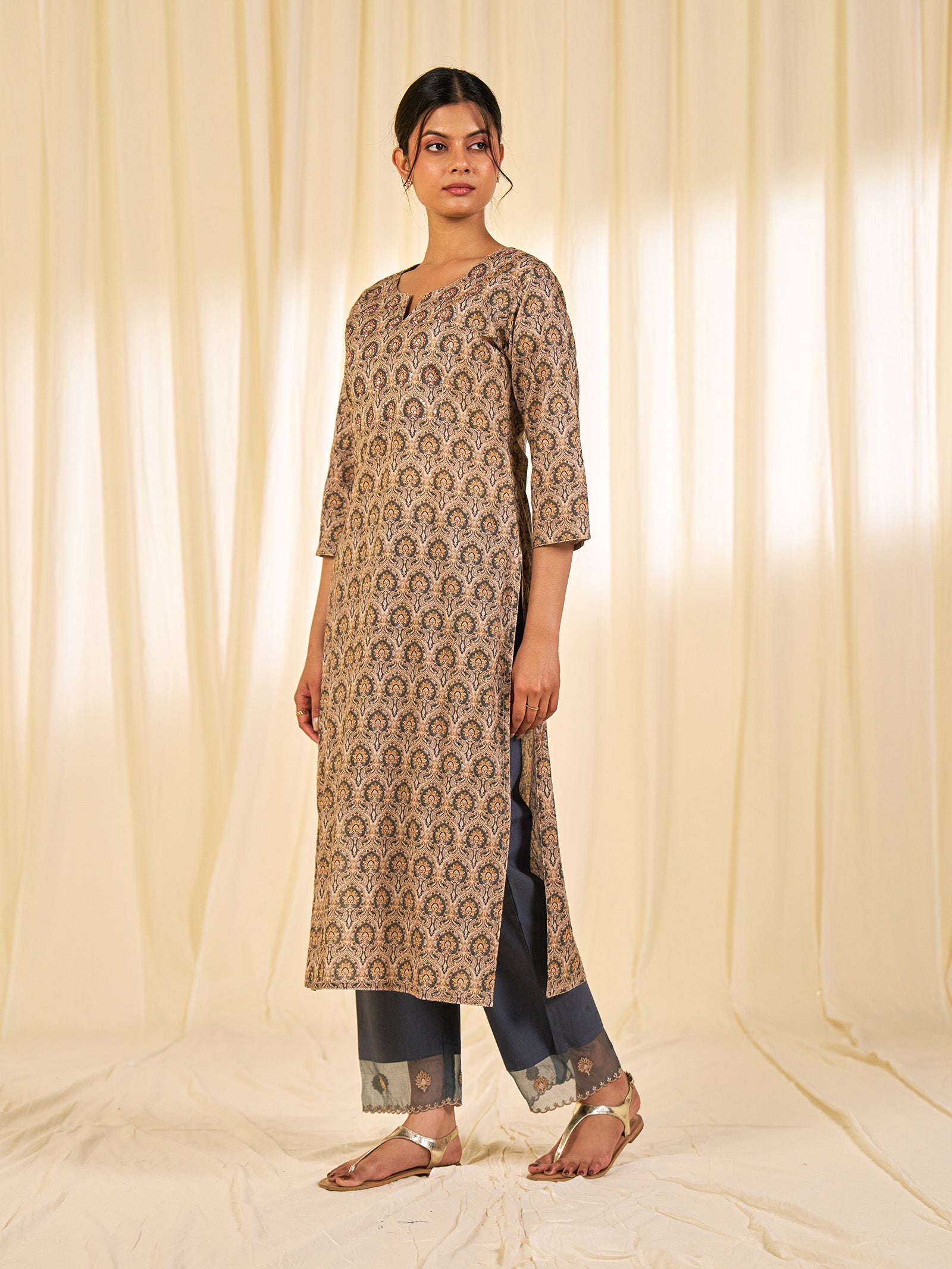 Indian Chintz Truffle Cotton Kurta