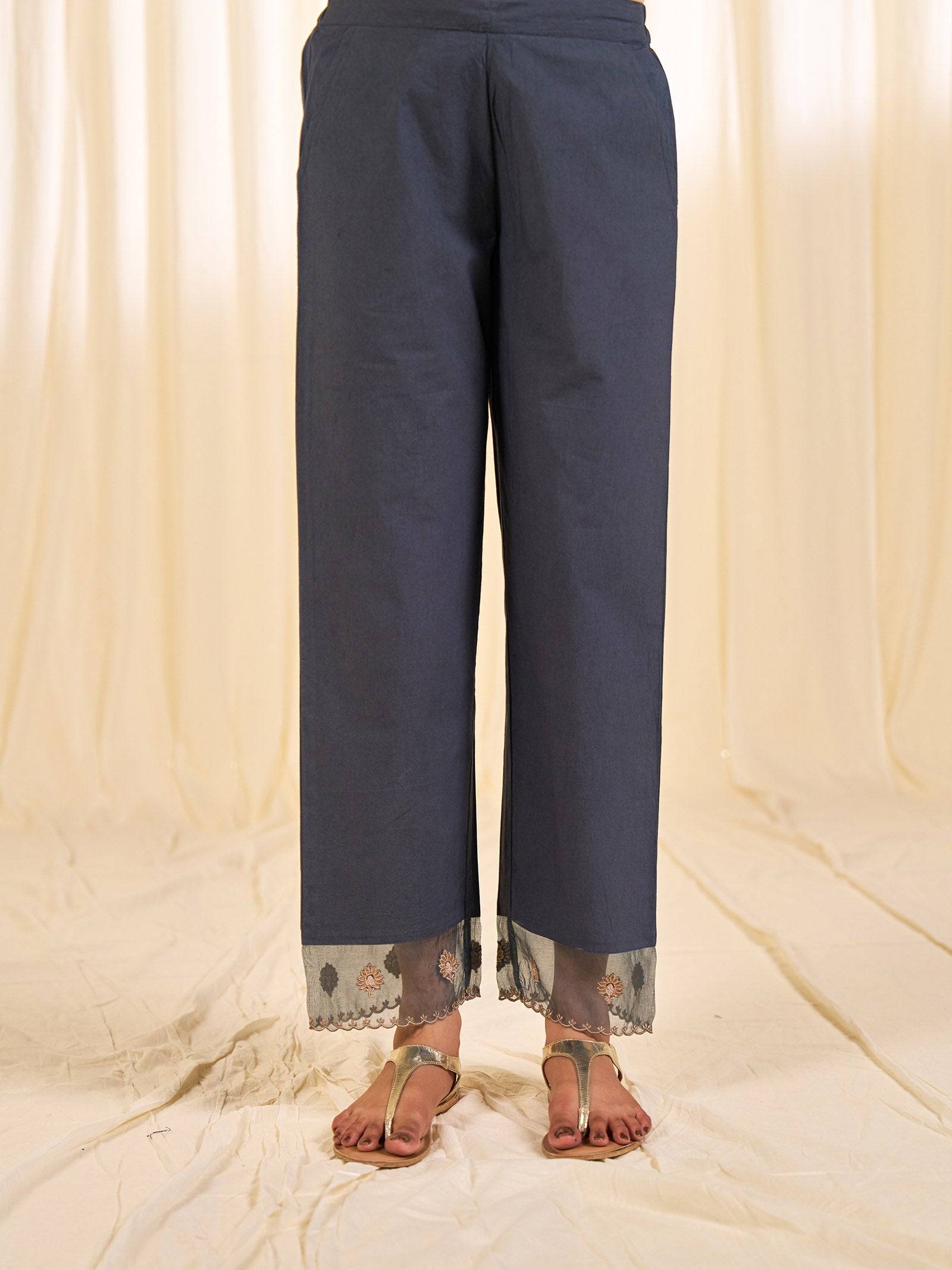Indian Chintz Truffle Cotton Straight Pants