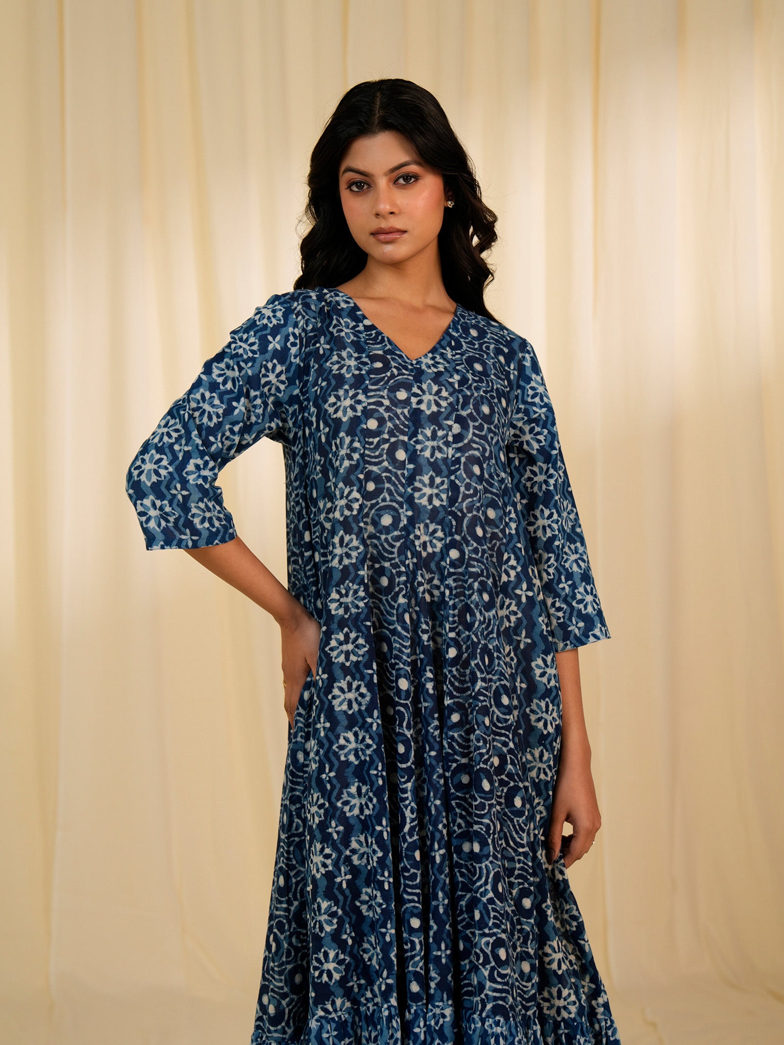 Indigo Frill Cotton Dress