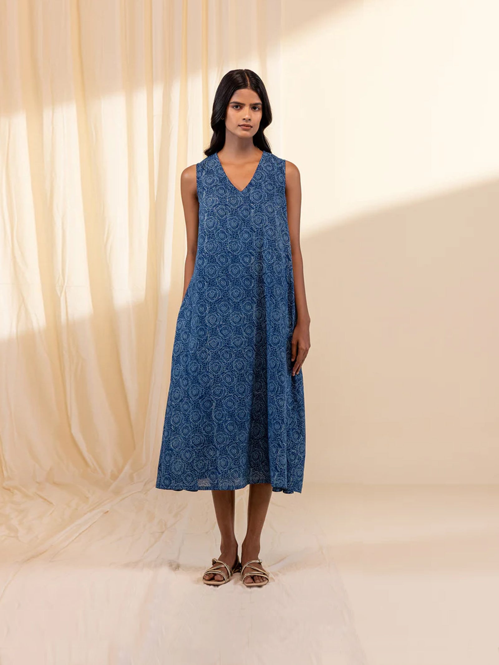 Indigo Roses Voile Dress