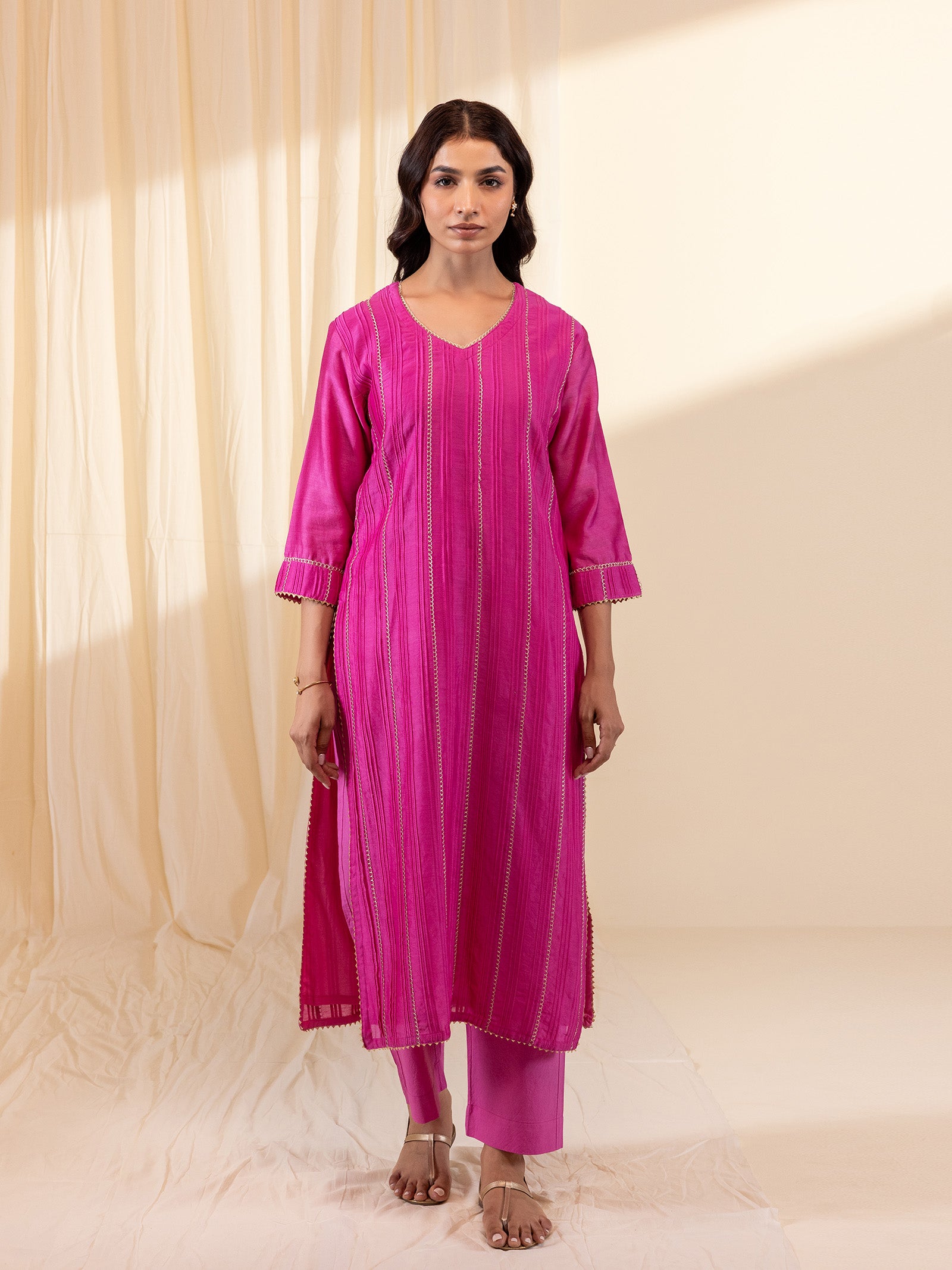 Celebration Magenta Chanderi Kurta