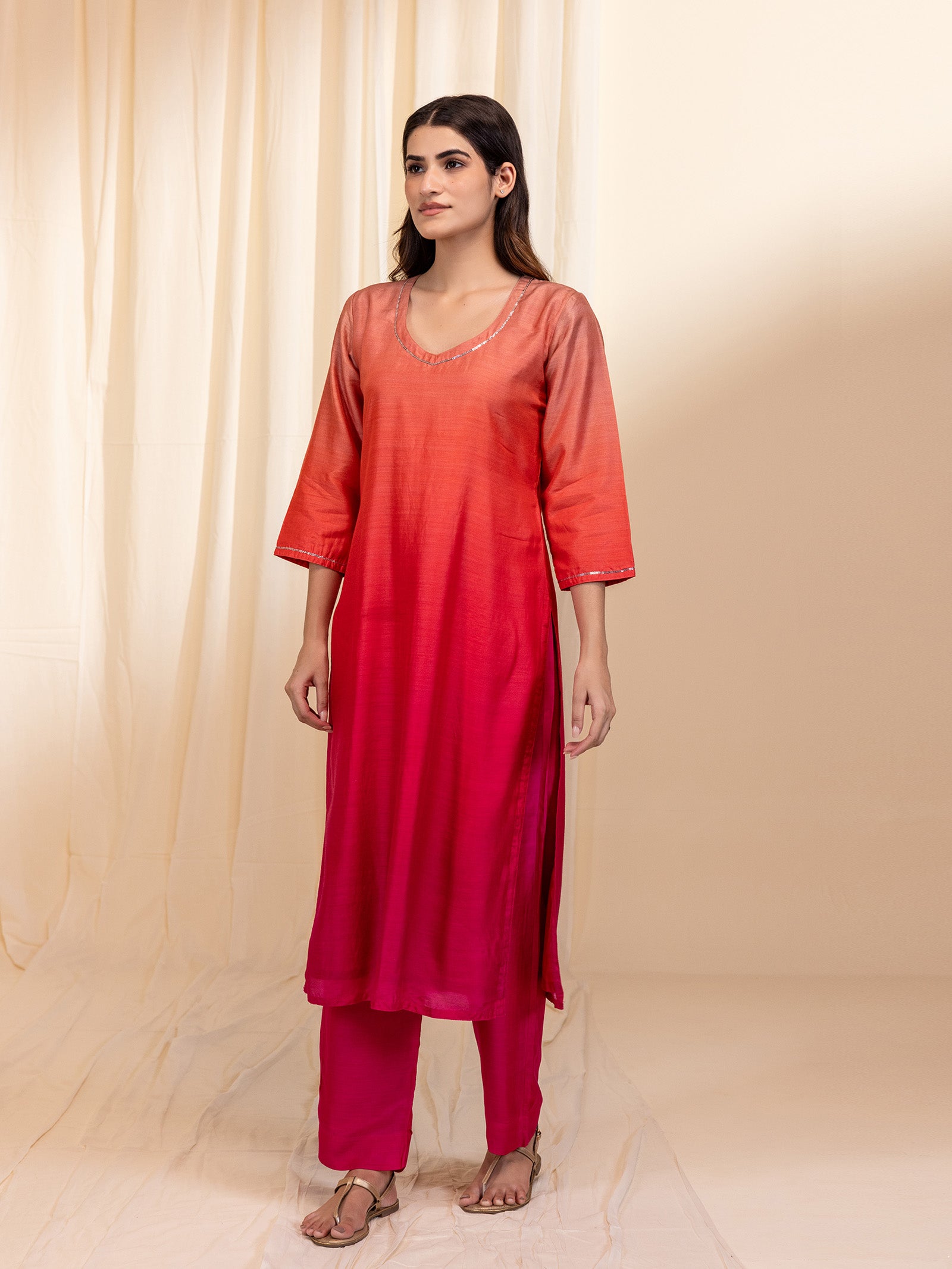 Ombre Peach Modal Muslin Kurta