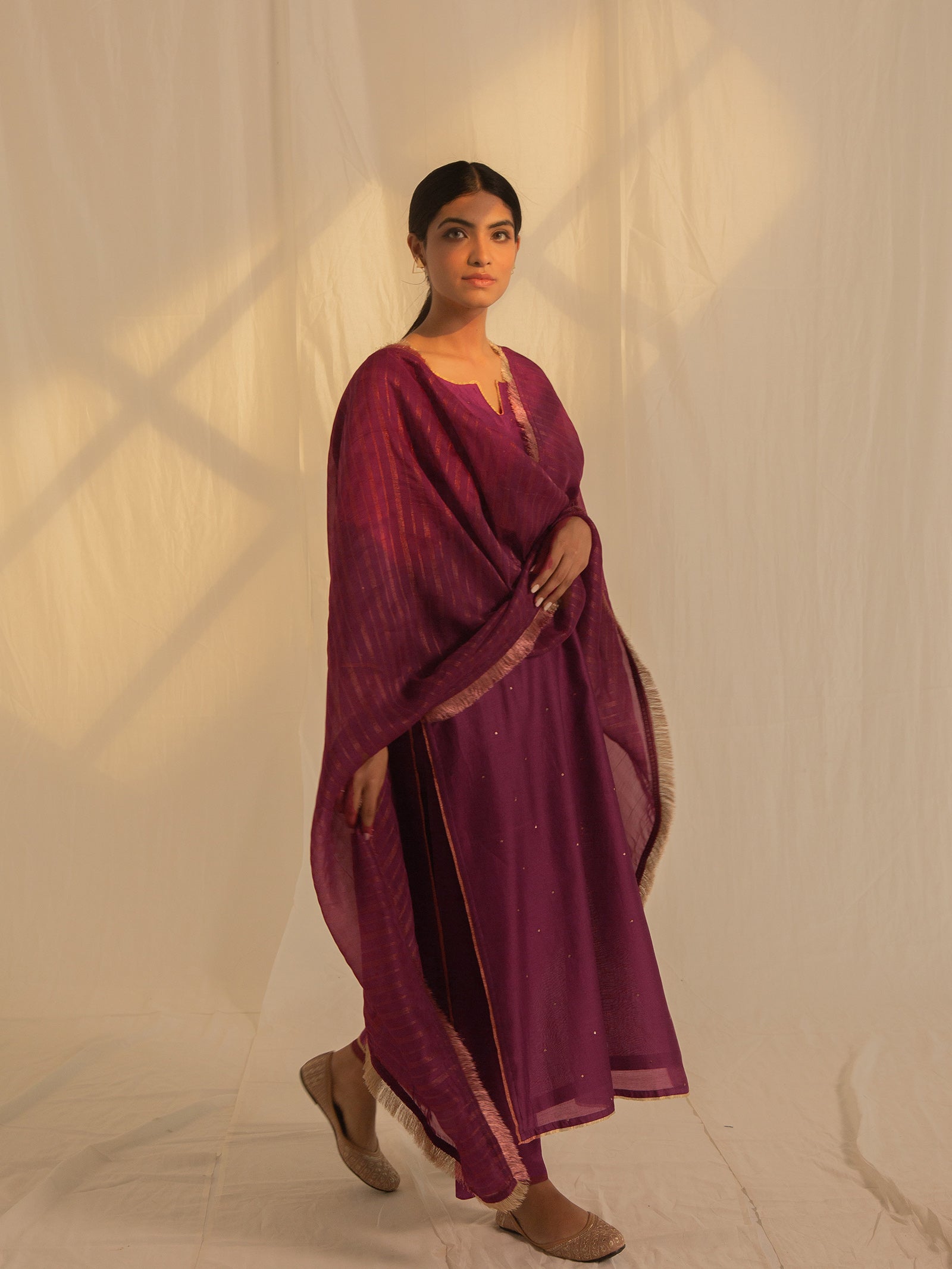 Festive Maroon Chanderi Kurta