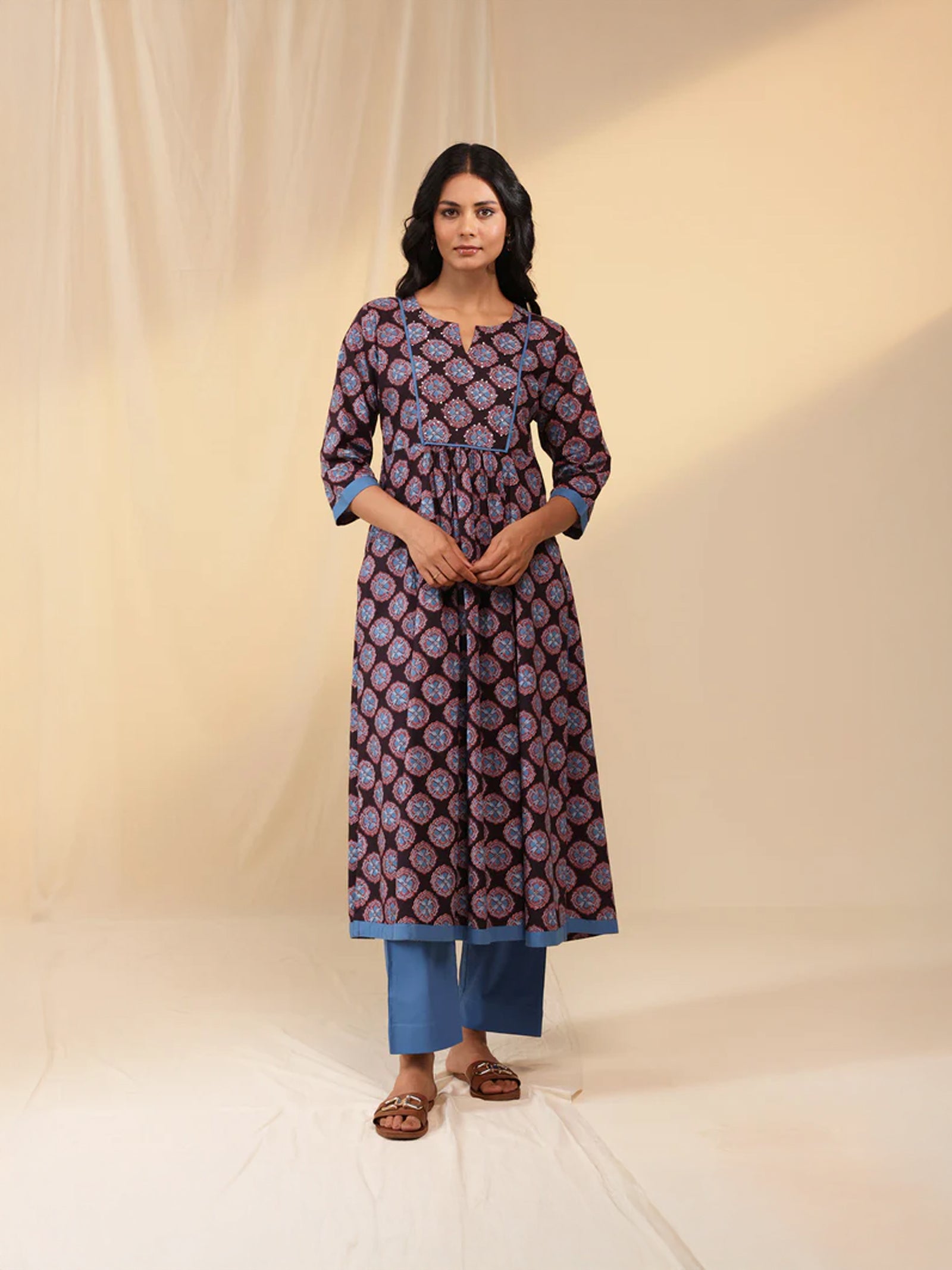 Blue Buttons Cotton Kurta