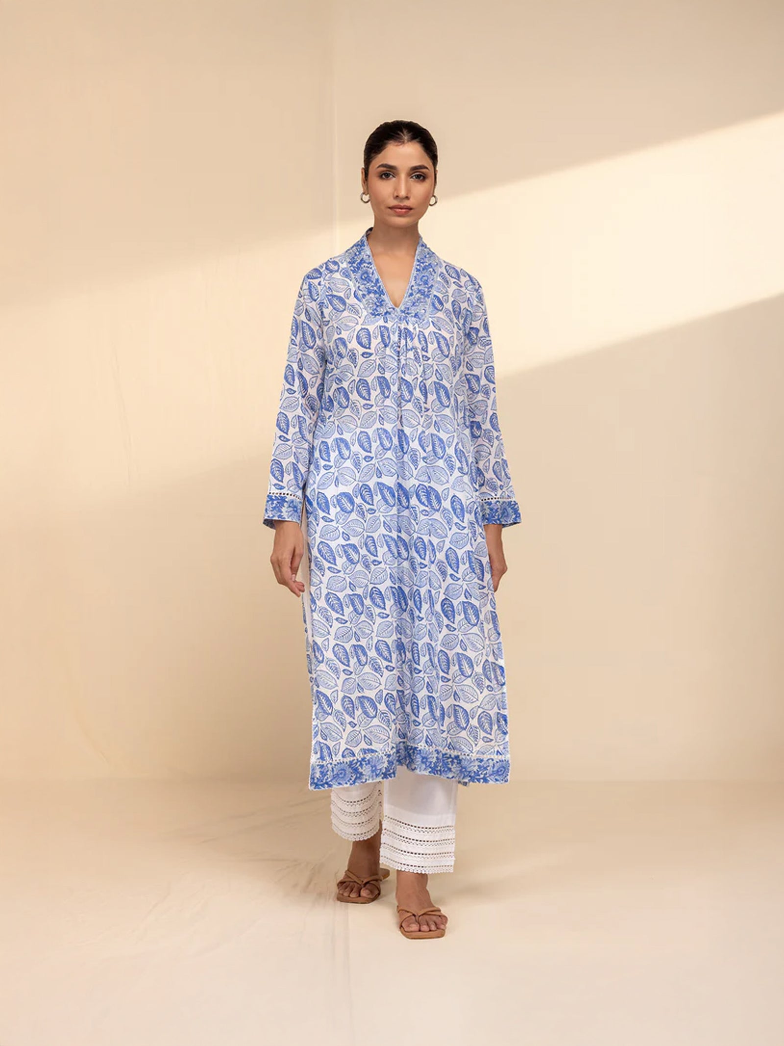 Blue Leaves Voile Kurta