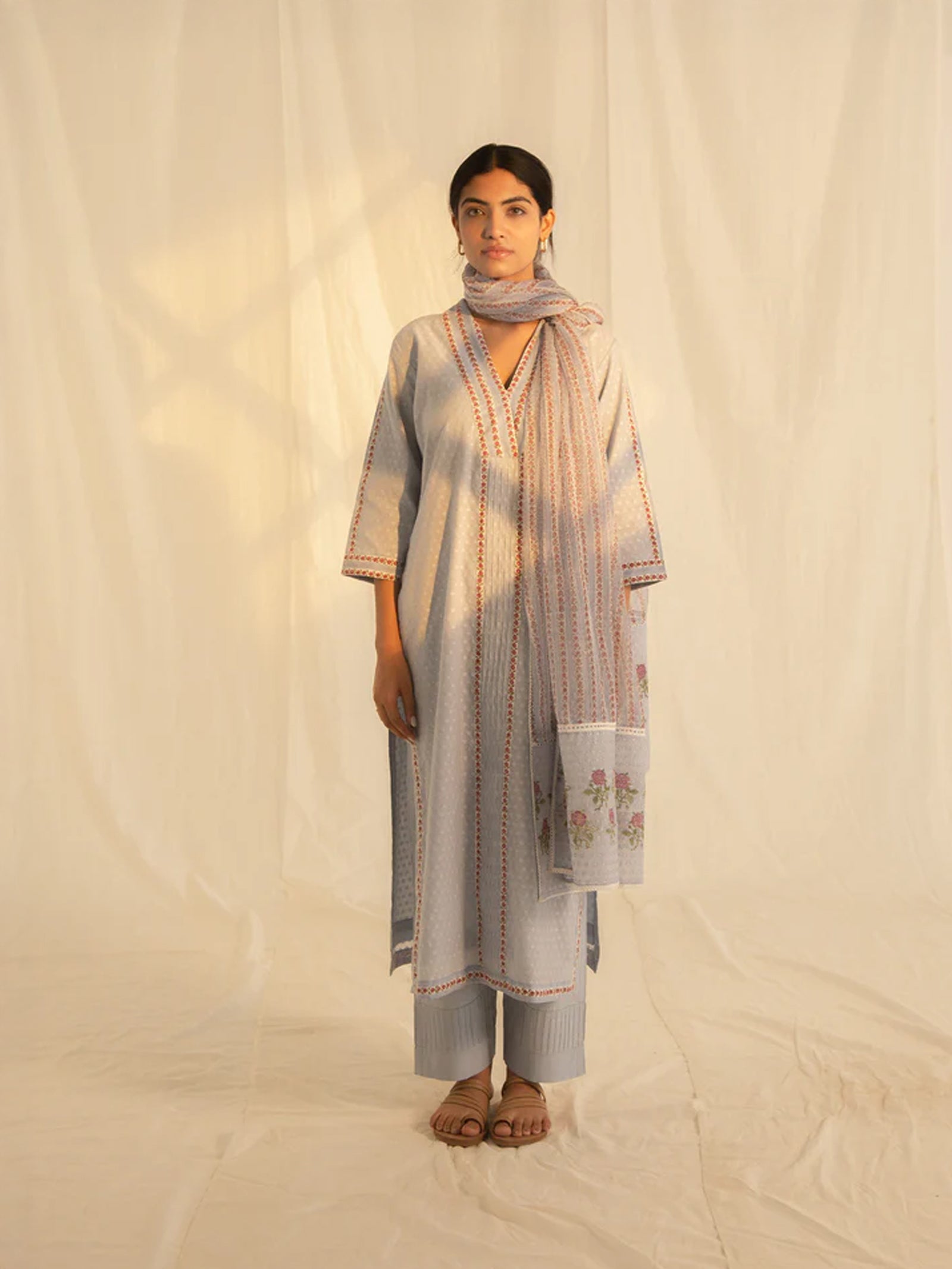 Blue Roses Chanderi Kurta