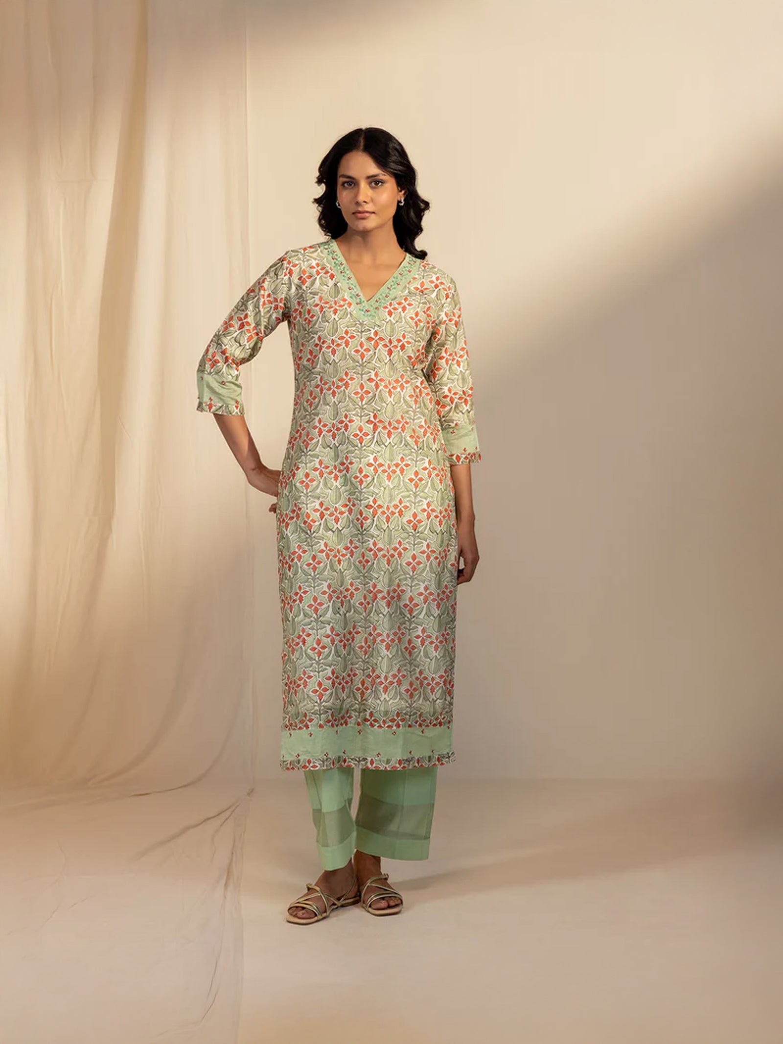 Earthy Green Chanderi Kurta
