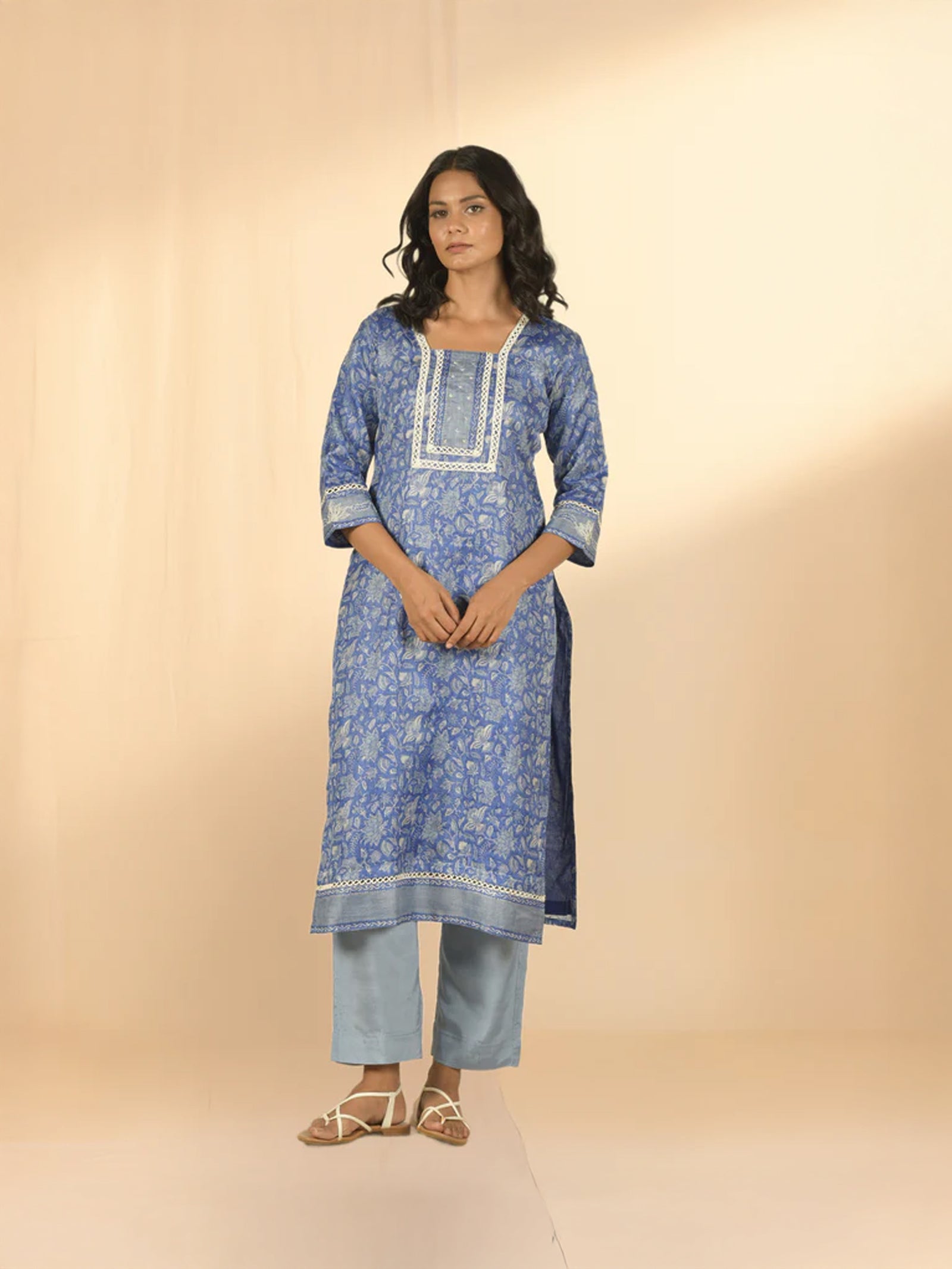 Electric Blue Tussar Silk Kurta