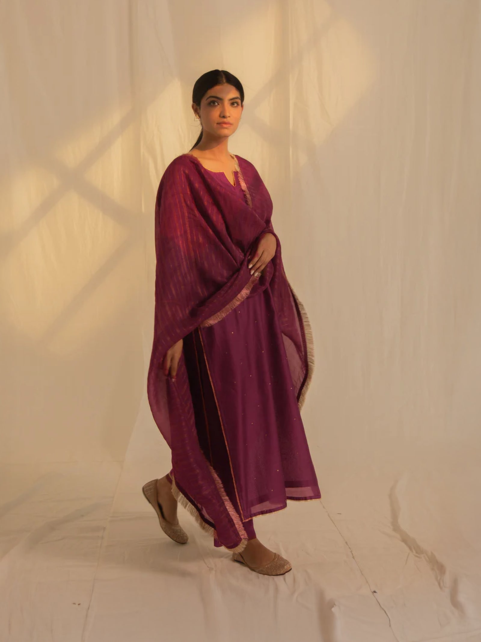 Festive Maroon Chanderi Kurta