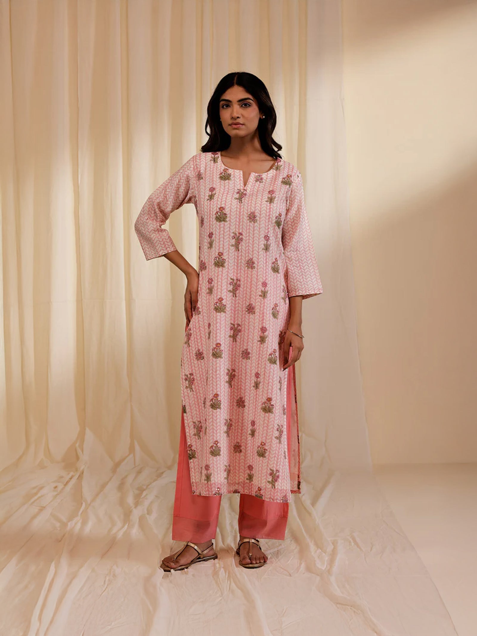 Fussy Fusion Peach Chanderi Kurta