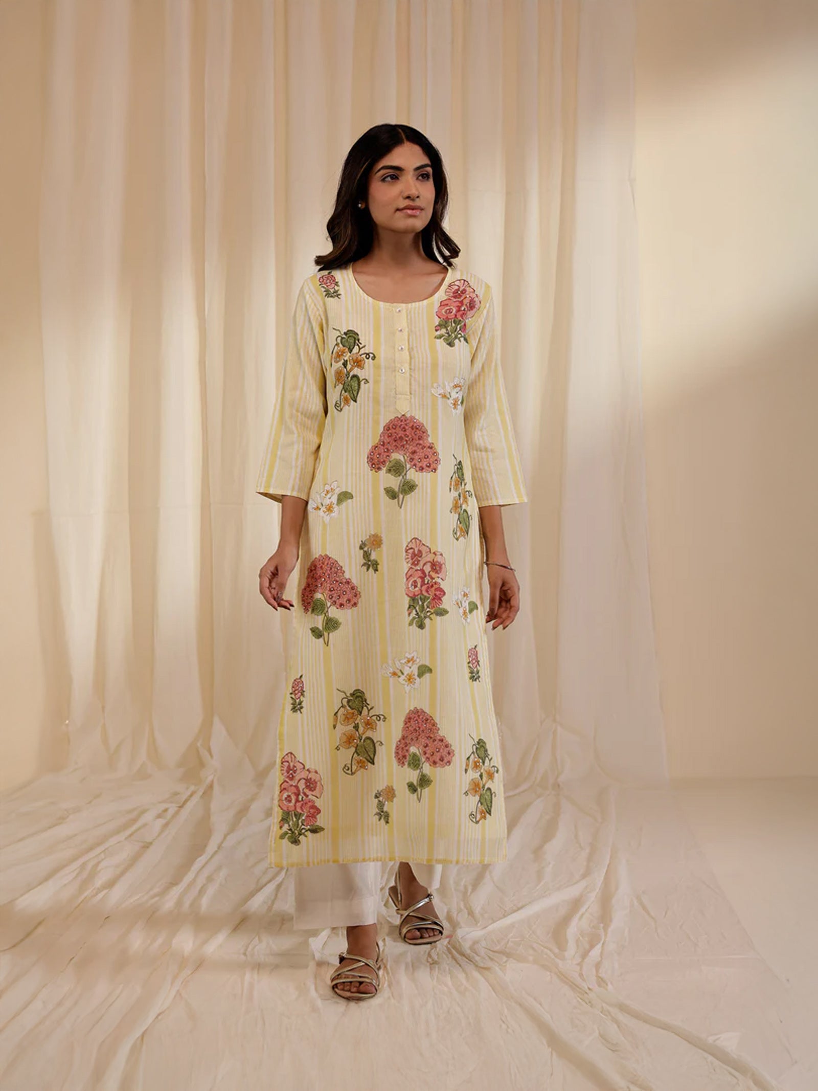 Fussy Fusion Yellow Chanderi Kurta