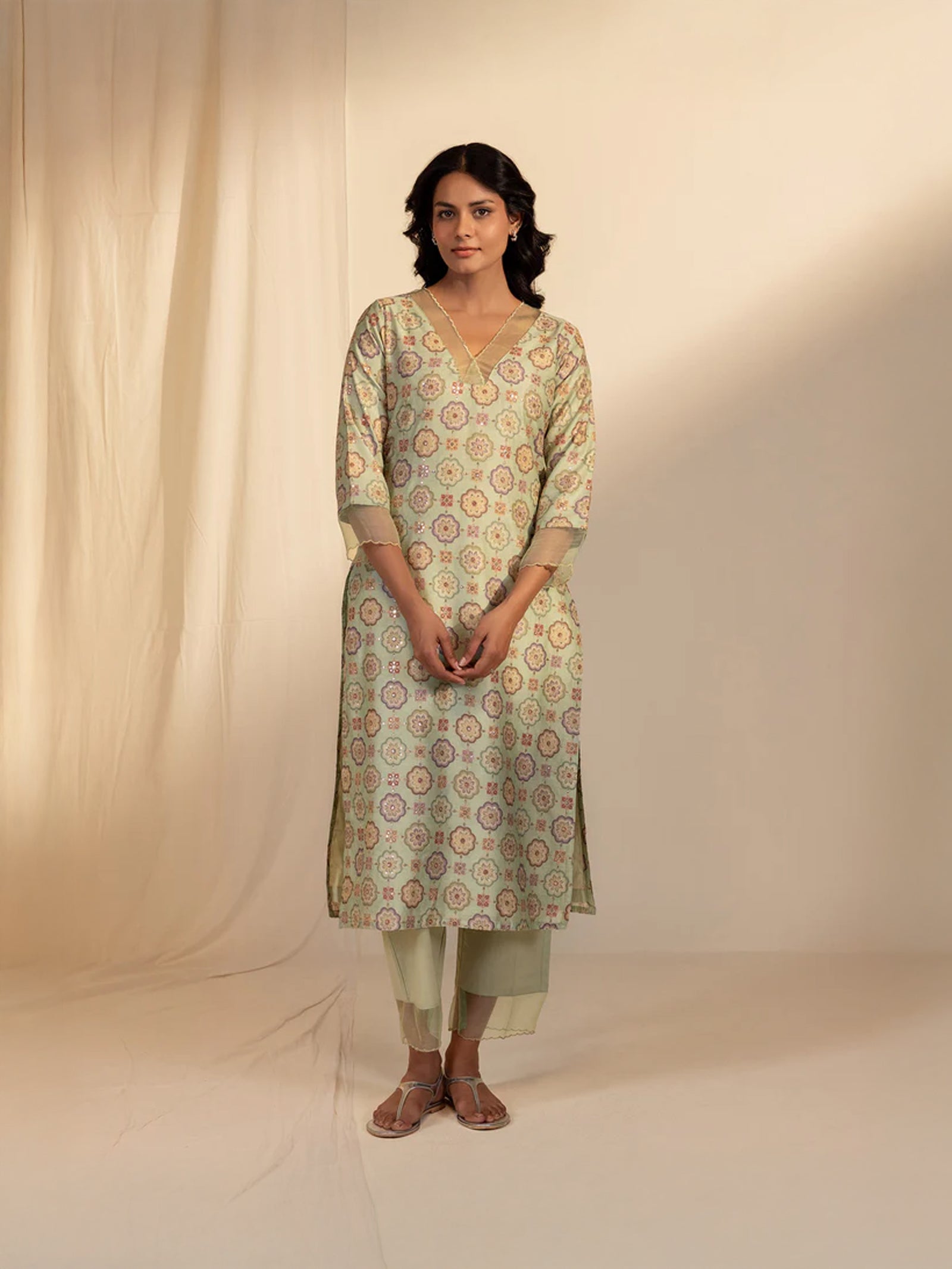 Green Velvet Chanderi Kurta