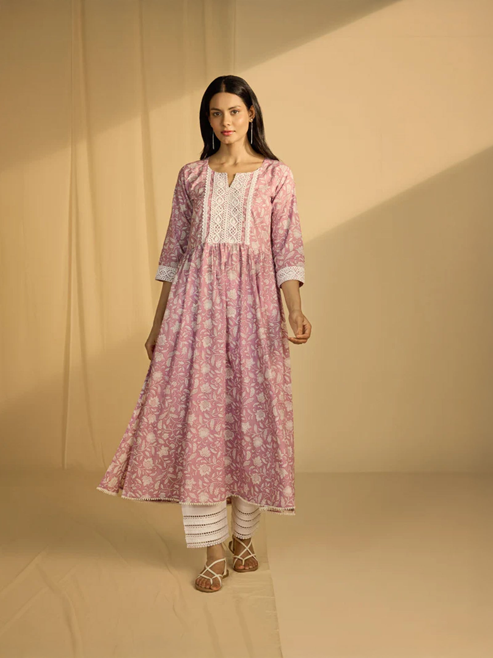 Lavender Flower Cotton Kurta