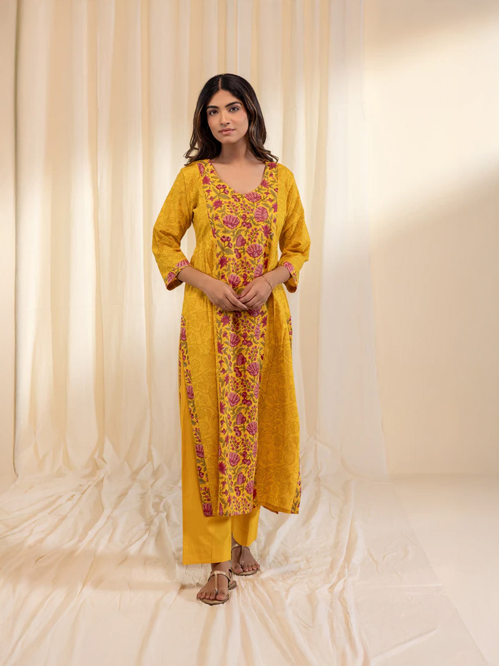 Mustard Raspberries Cotton Kurta